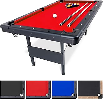 GoSports 6, 7 and 8 Feet Billiard Table - Portable Pool Table - Includes Full Ball Set, 2 Cue Sticks, Chalk, Felt Brush, Choose Size and Color