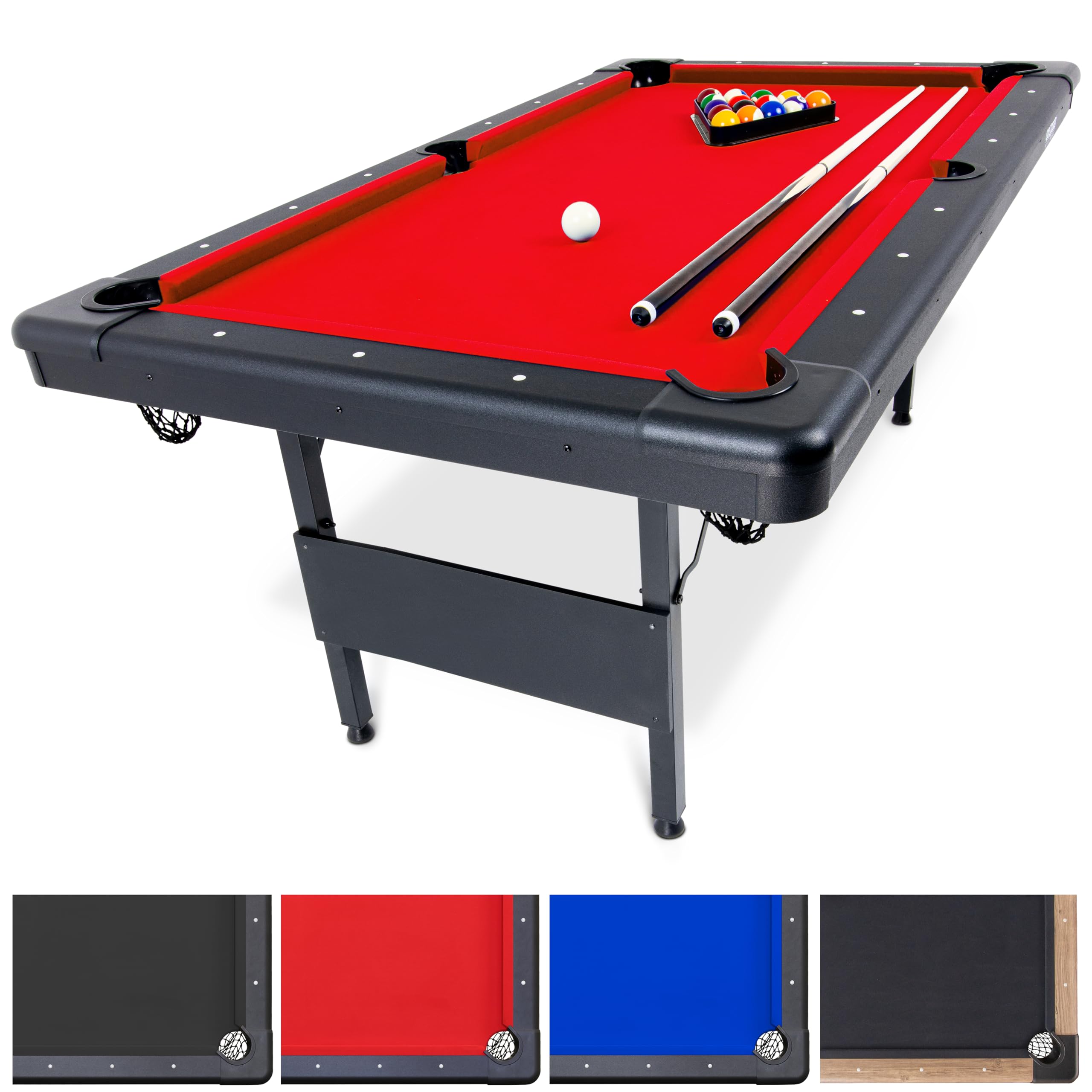 GoSports 6, 7, or 8 ft Billiards Tables - No Assembly, Choose Your Color - Portable Pool Table Includes Full Set of Balls, 2 Cue Sticks, Chalk and Felt Brush