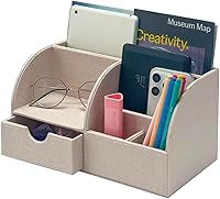 Vista 19 de UnionBasic Organizador de escritorio, Organizador de escritorio multifuncional de cuero para oficina, soporte para bolígrafos - Caja