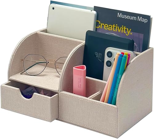 Miniatura 19 de UnionBasic Organizador de escritorio, Organizador de escritorio multifuncional de cuero para oficina, soporte para bolígrafos - Caja