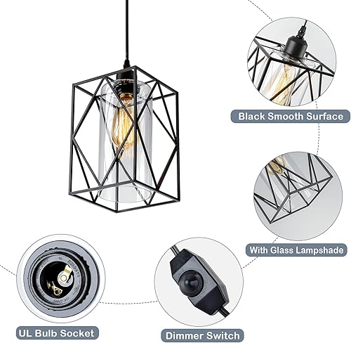 Miniatura 4 de HMVPL Lámpara Colgante Enchufable con Interruptor Regulador, Luminarias Colgantes Estilo Granja para Exteriores para Cenador y Porche, Lámpara de