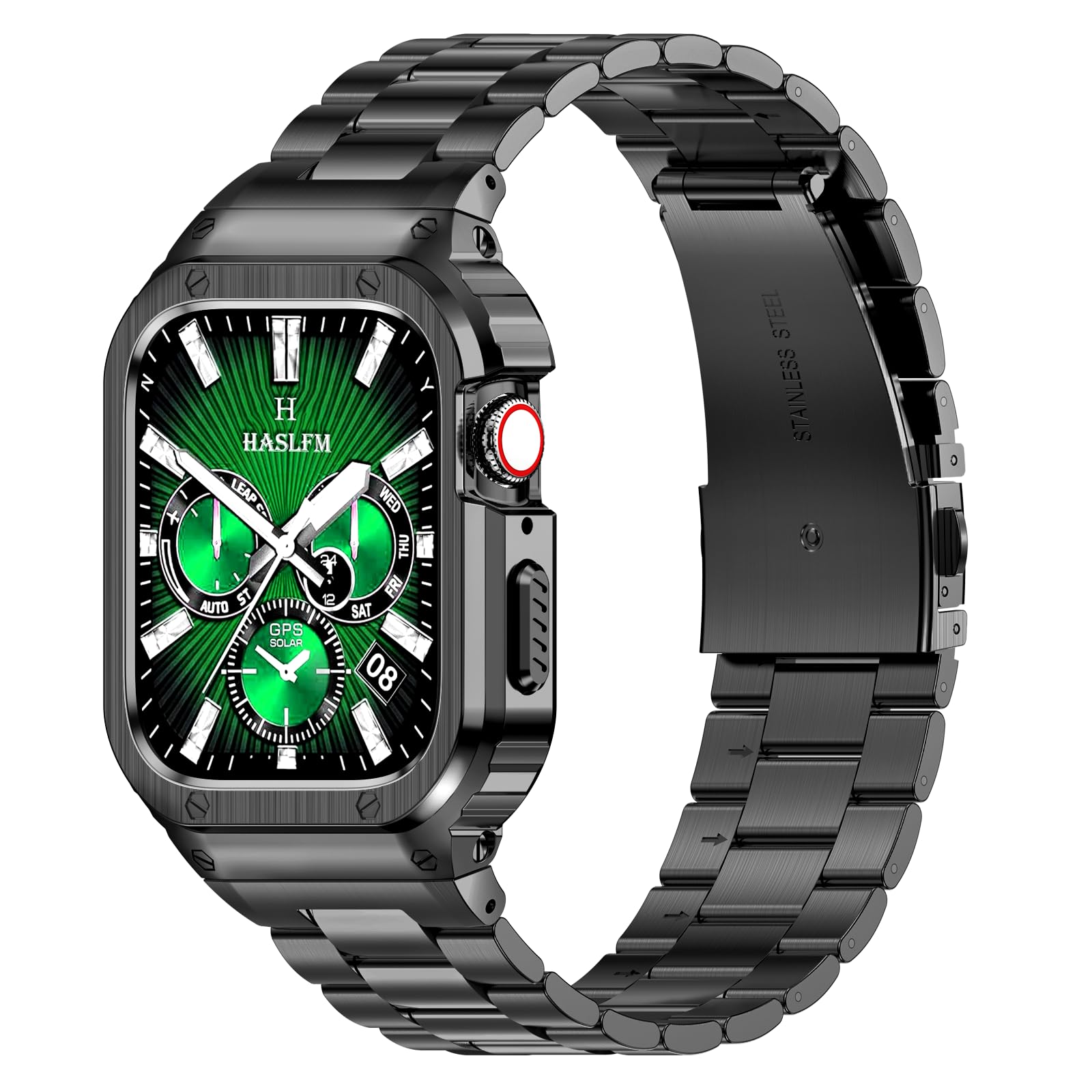 Cinturino per Apple Watch compatibile per iWatch Serie Ultra (49 mm) 8/7 (45 mm/41 mm) 6/5/4/SE (44 mm/40 mm), cinturino in acciaio inossidabile con custodia, cinturini in metallo per iWatch e cover protettiva per uomo