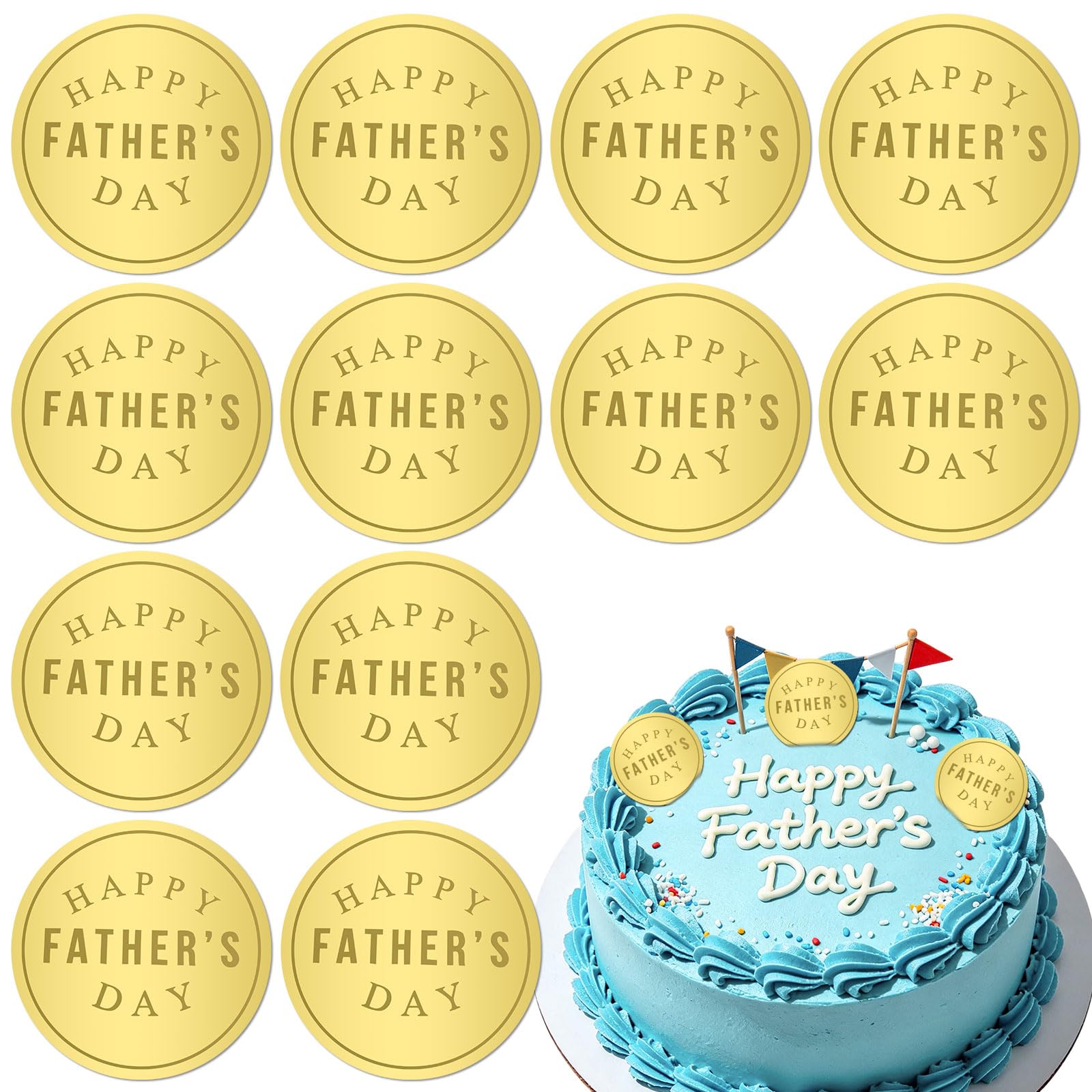 10Pcs Happy Father's Day Cupcake Toppers - Father's Day Cake Decorations, Gold Acrylic Cupcake Toppers 5cm Round Engraved, Dads Birthday Cake Baking Dessert Decorations Party Supplies