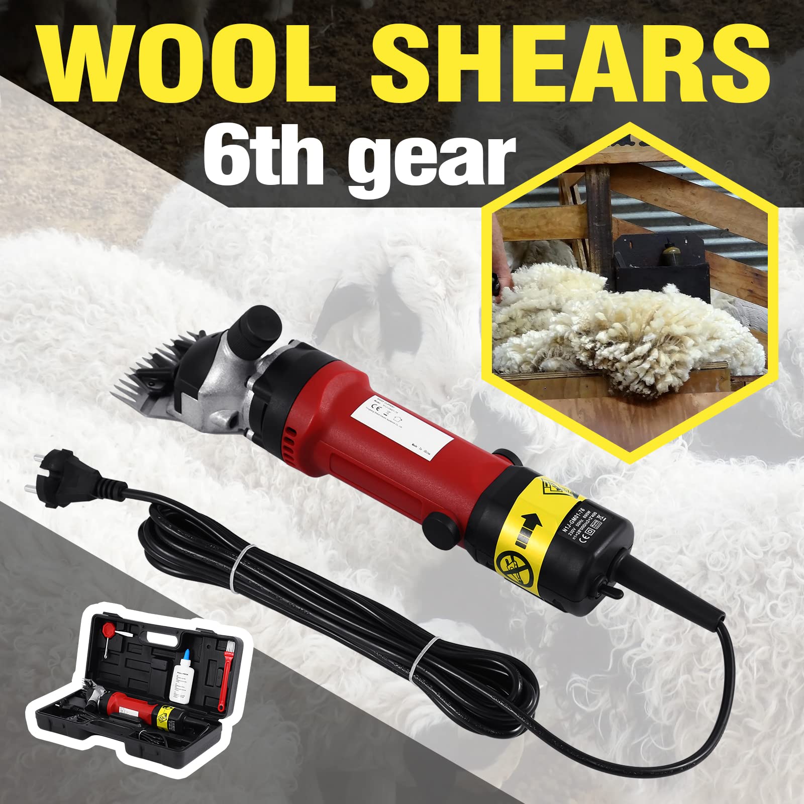 Esquiladora para Oveja, 690W Máquina para Esquilar Eléctrica de Oveja con 6 Velocidades Ajustables, 2400rpm Maquina de Esquilado Profesional para Afeitar Ovejas Animales Lana Cabras (Rojo)