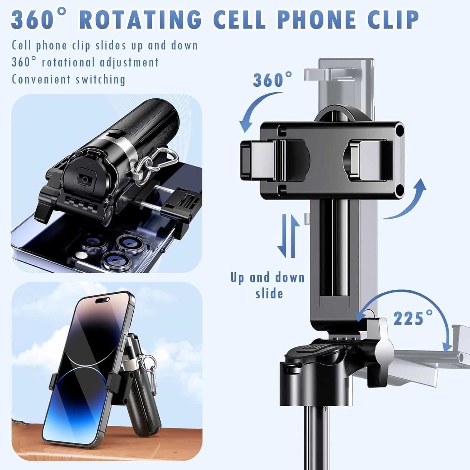 Perche à selfie magnétique de poche, multifonctionnelle et portable avec télécommande et lumière, mini trépied 4 en 1 multifonction rotatif à 360 ° pour voyage et enregistrement vidéo (1 pièce)