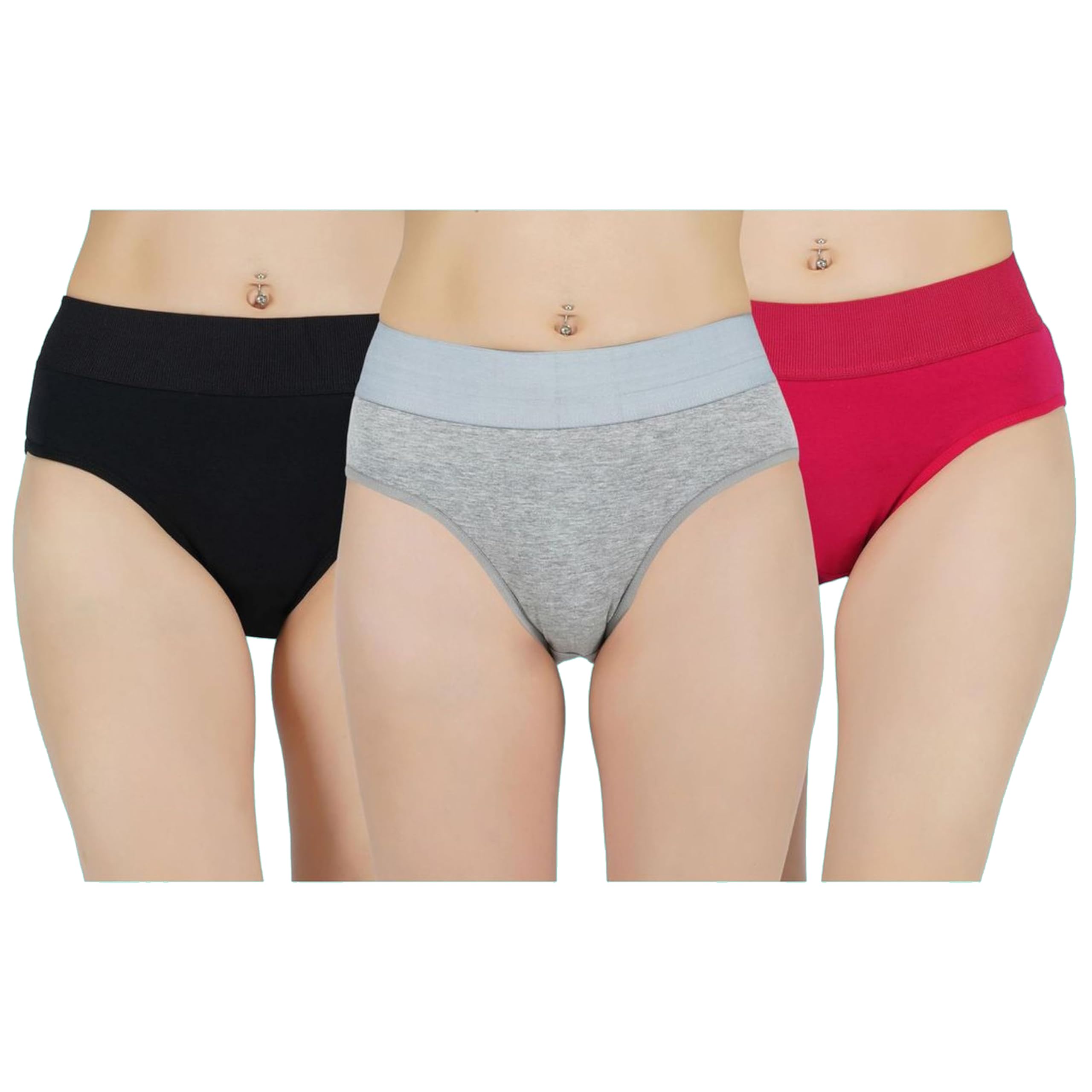 aquazzura Pack of 3 Women's High Coverage Pure Cotton Panties with Mid Elastic Waist Daily use Tummy Control Hipster Brief Panty(AQ_Group 81)-picture-17