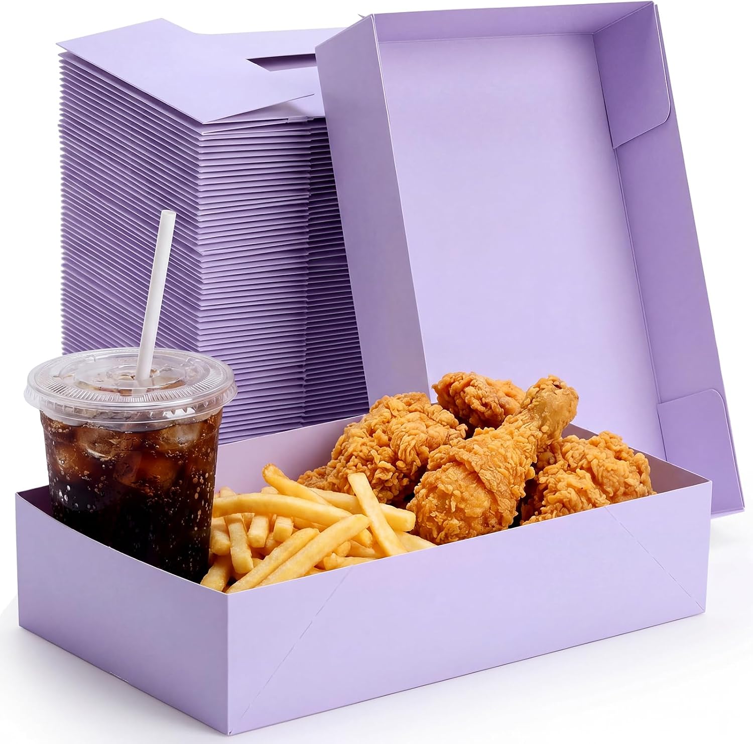 Chinco 100 Pieces Paperboard Kraft Food Trays 4 Corner Pop up Food Tray Disposable Foldable Cardboard Movie Night Snack Party Container Box for Holding Drink at Stadiums or Theaters (Purple)