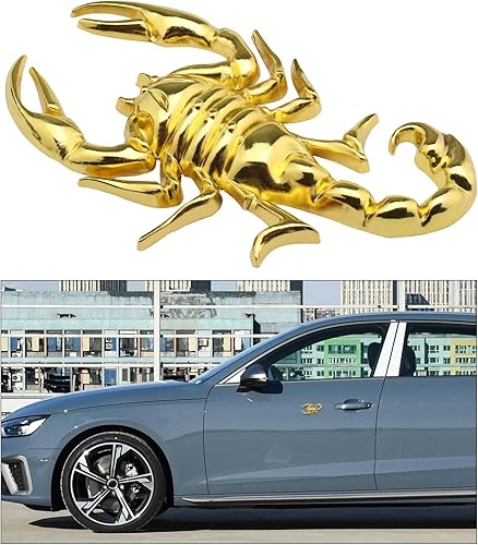 Miniatura 4 de Micro Traders 1 par de calcomanías de metal de escorpión 3D para automóvil, impermeable, antioxidante, decoración decorativa, emblema para