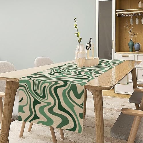 Miniatura 3 de Camino de mesa retro de los años 70, estilo vintage, arte abstracto moderno, verde, bohemio, espiral, ondas, granja, campo, cena, para el hogar,