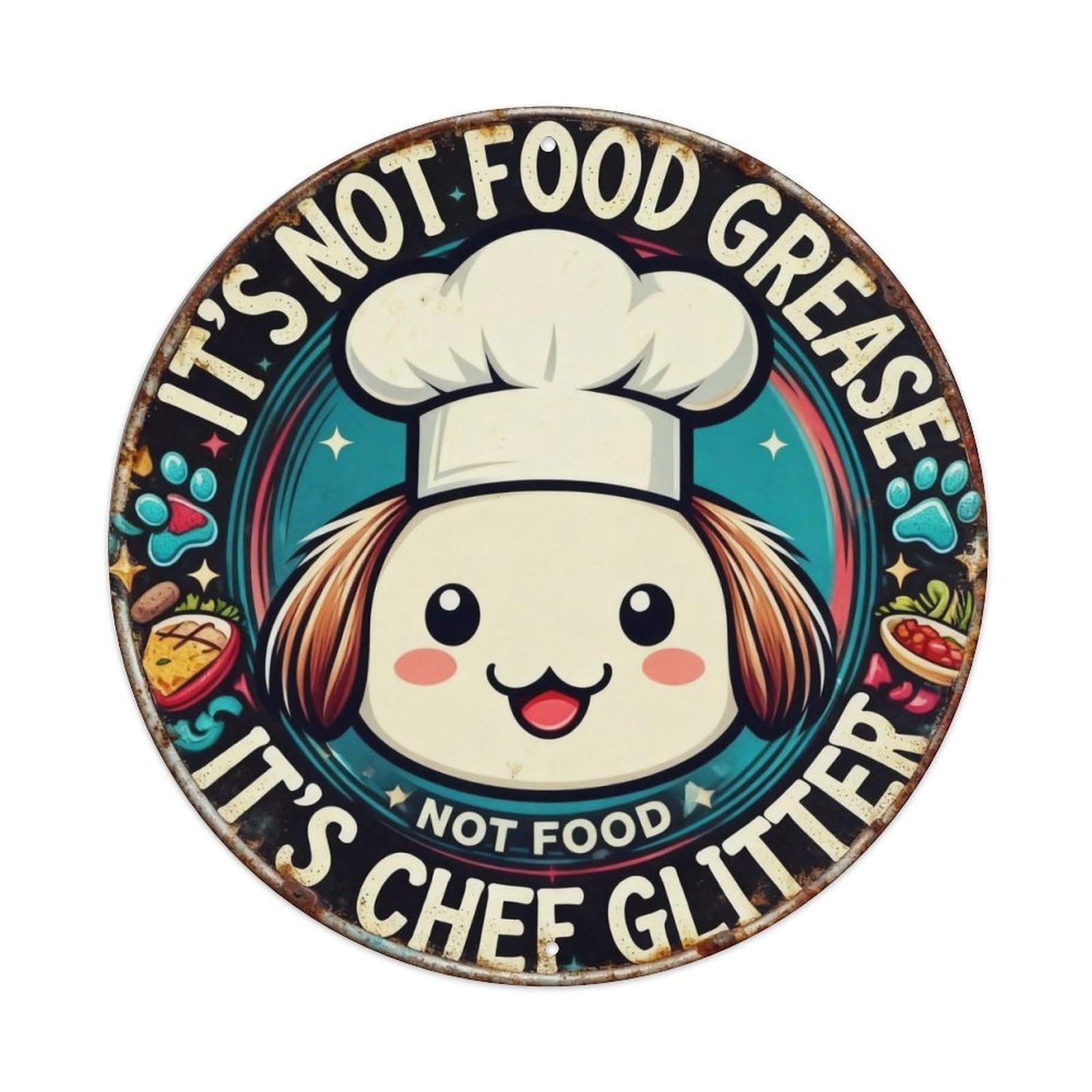 Chef Glitter Metal Tin Sign Plaque