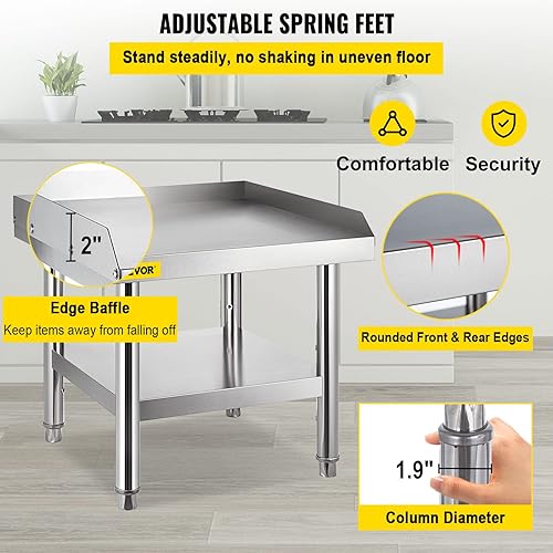 Miniatura 5 de VEVOR Soporte de Parrilla de Equipo de Acero Inoxidable, Mesa de Acero Inoxidable de 24 x 24 x 26 Pulgadas, Estaciones de Trabajo de Parrilla con