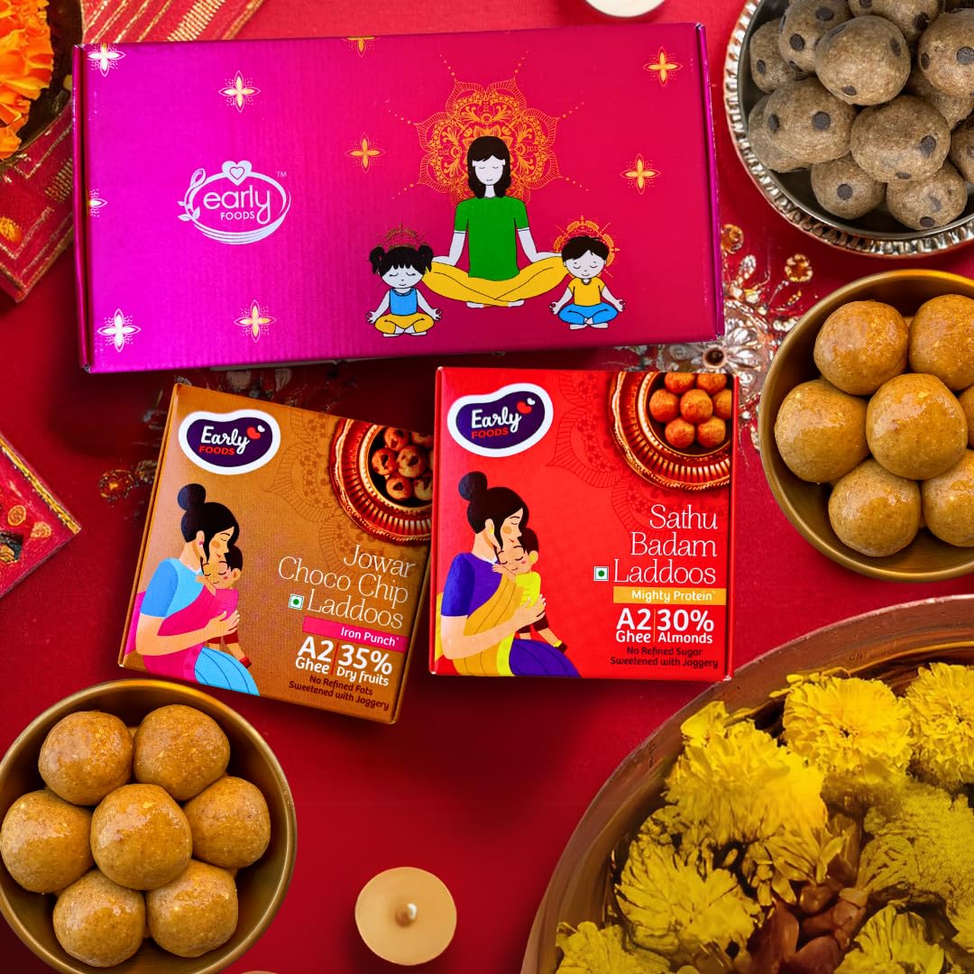 Early Foods : Assorted Pack of 2 - A2 Ghee Sathu Badam & Jowar Choco Chip Laddoo | Sattu Atta ladoo | Choco chip laddoo for Kids | Sugar Free Sweets with Jaggery | Best Kids Snacks 250g x 2 (B0DBQYQKQ6) Amazon Price History, Amazon Price Tracker