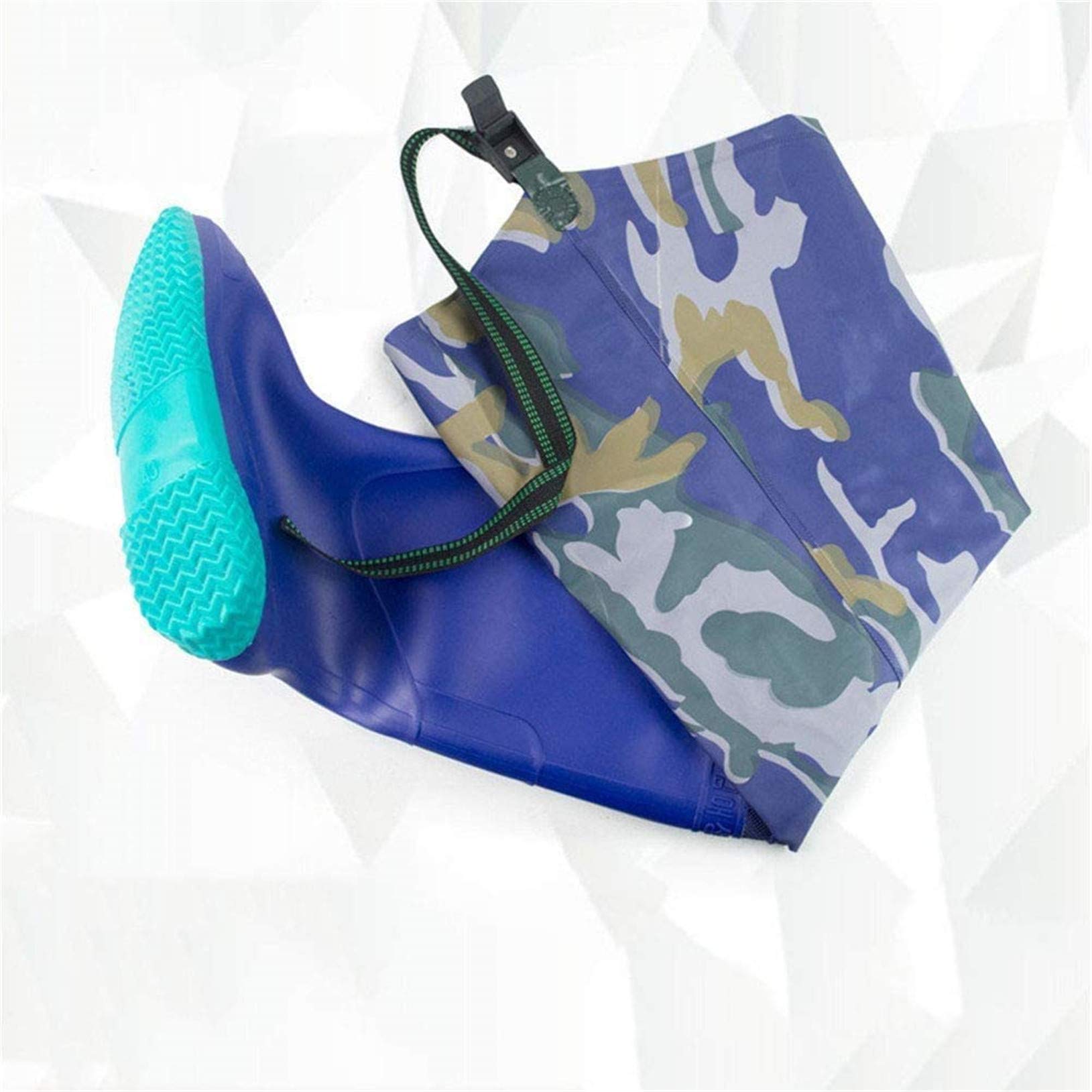 Leichte Atmungsaktive PVC-Angel Stiefel, 60cm Höhe Blau Tarnung Waders Schuhe, Wasserdichter und rutschfest Outdoor-Hose Hip Boots für Männer, Frauen