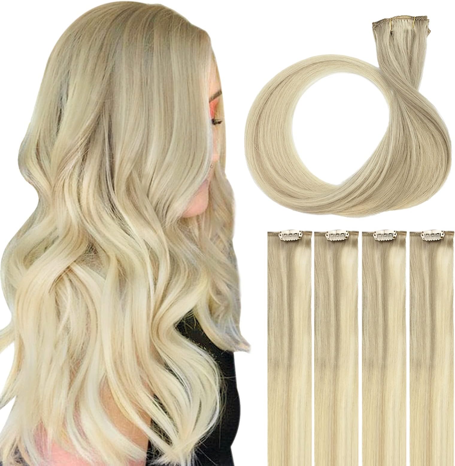 Amazon.com : DOORES Clip in Human Hair Extensions, 4pcs 25g Balayage ...