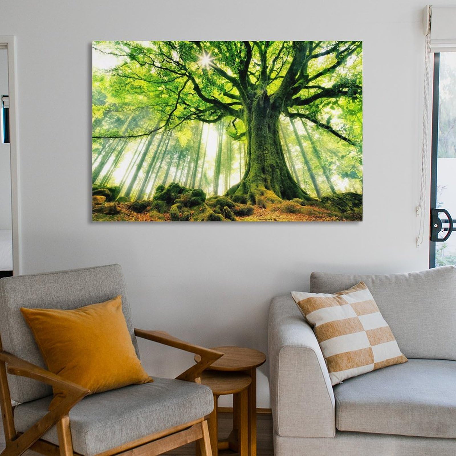 Amazon.co.jp: 緑 い木 森の絵画 自然 生命の木 風景画 写真風水 玄関