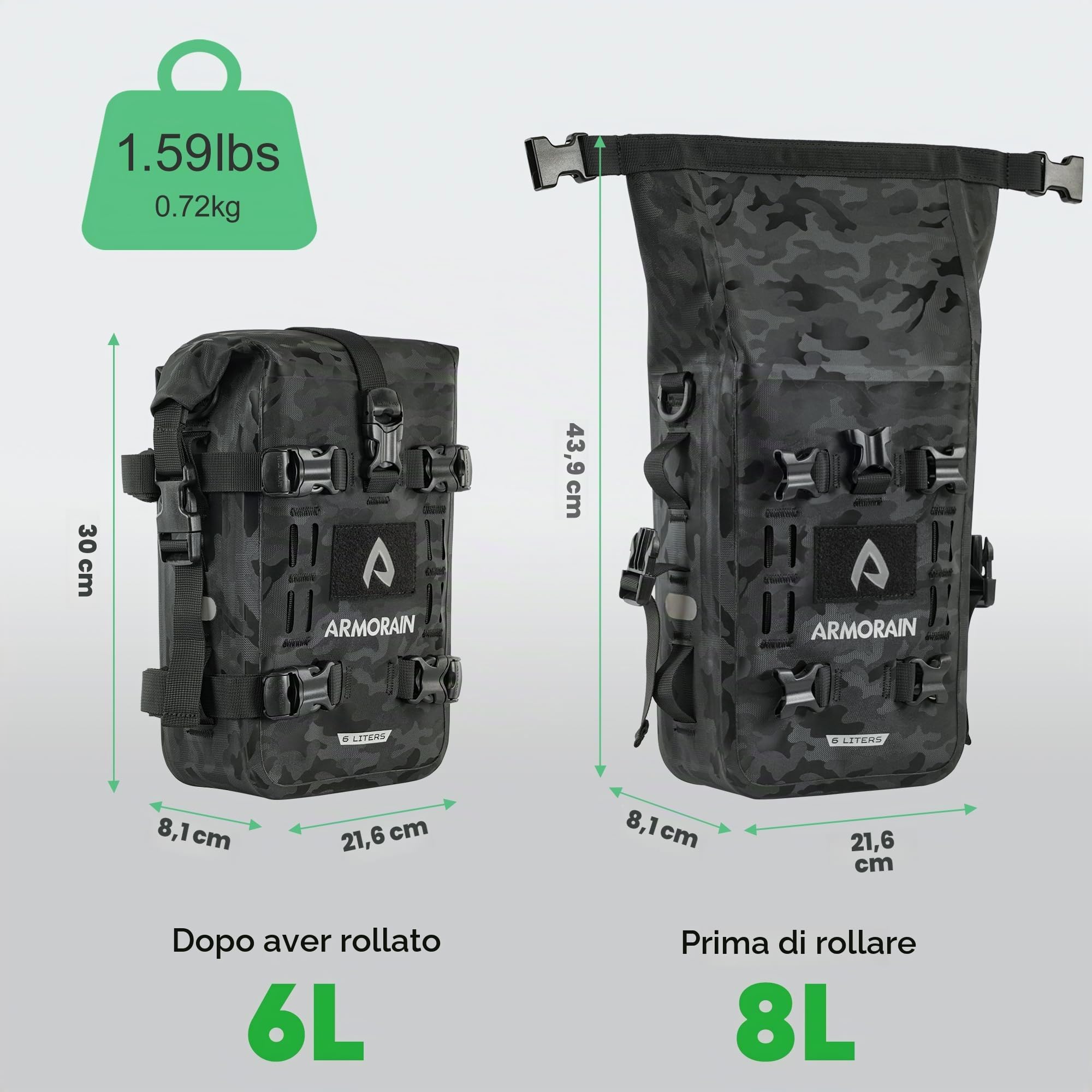 Borsa per Paramotore Moto Impermeabile Capacità Borsa Paraurti Marsupio per Parafango, Borse Universali per kit Motore (6L Camo Nero)