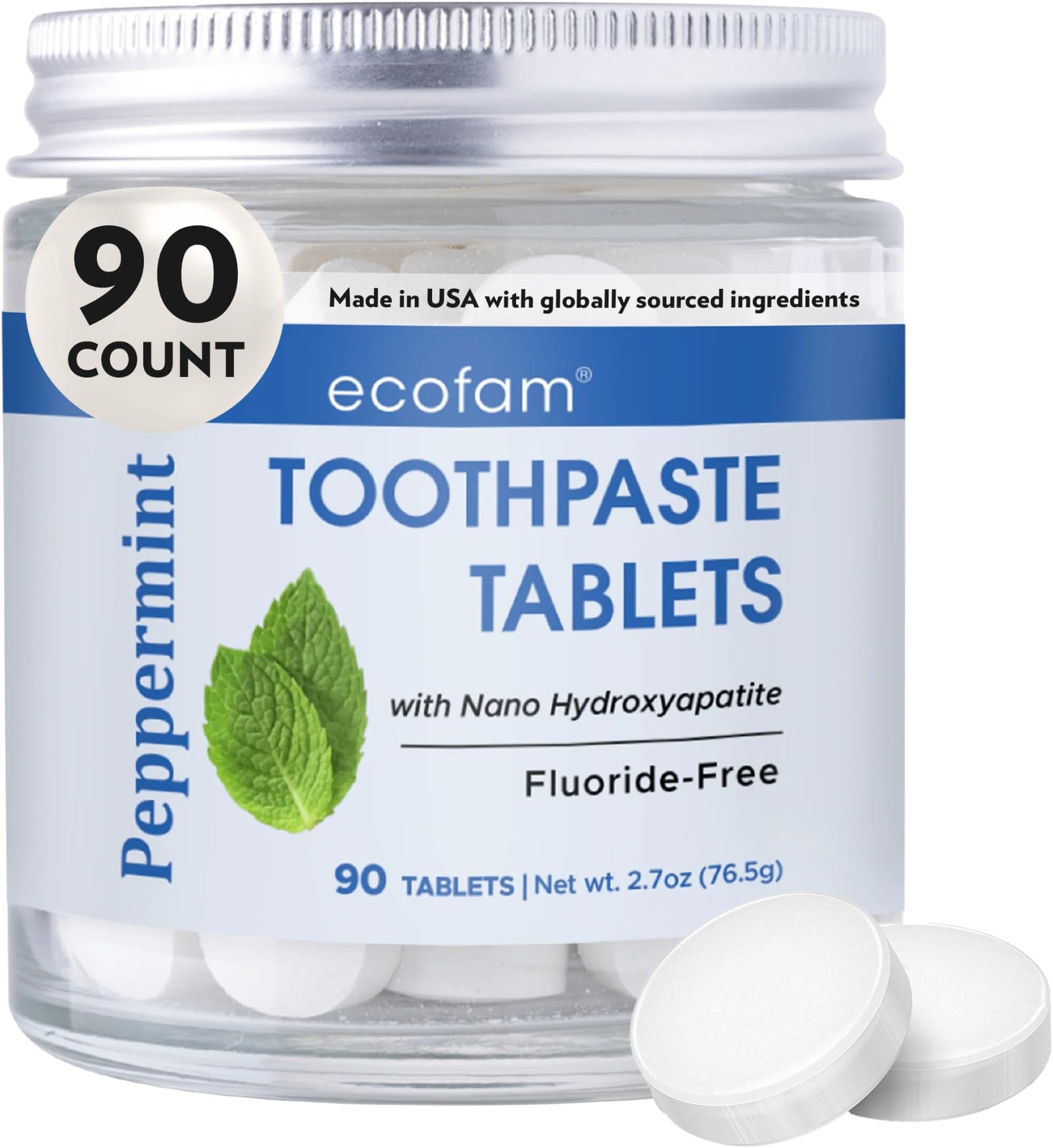 Toothpaste Tablets – Peppermint | Nano Hydroxyapatite Toothpaste Tablets Chewable | Fluoride Free l 90 Tabs