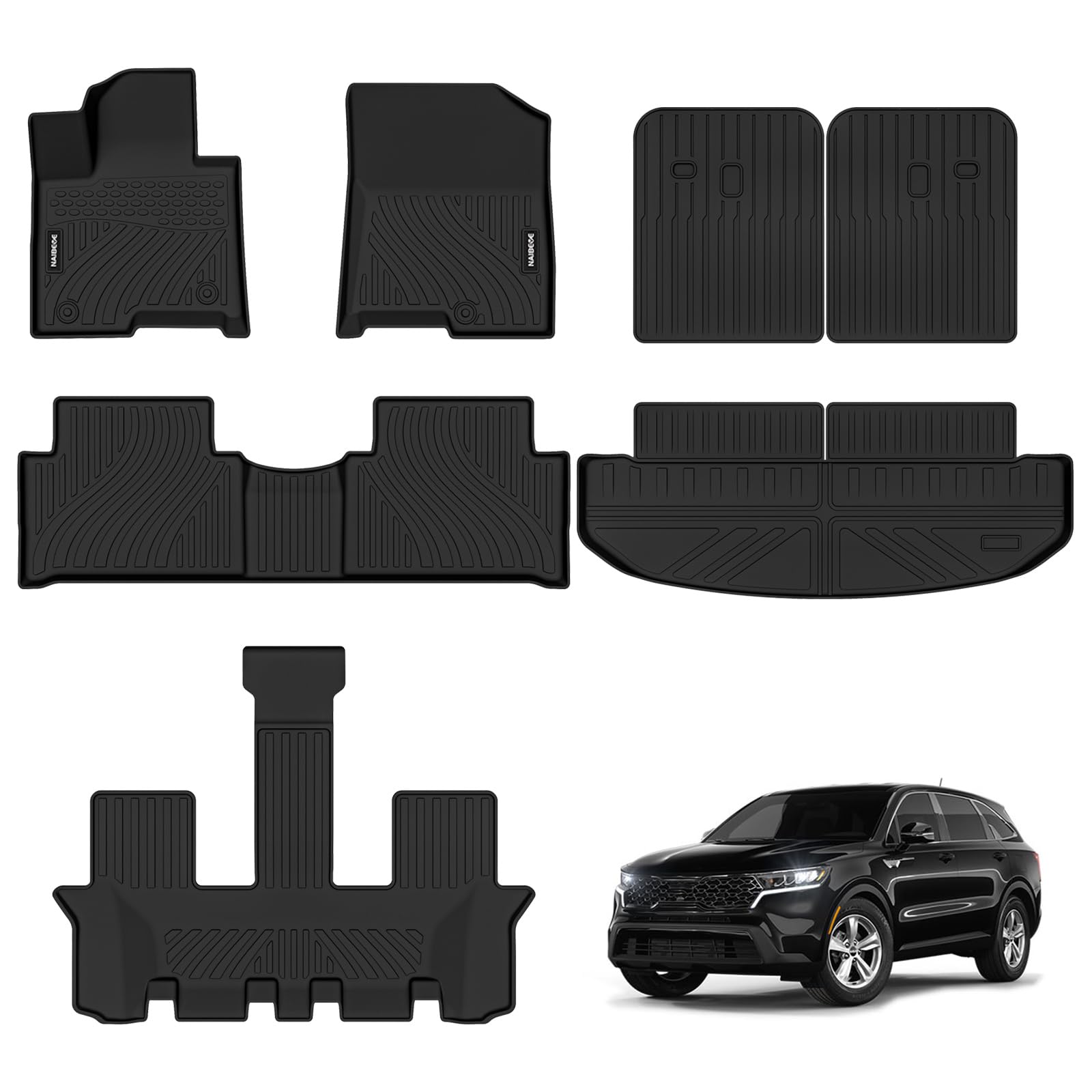 Photo 1 of Floor Mats for Kia Sorento 2021-2024 (Not Hybrid)-All Weather for Kia Sorento Floor Mats Liners& Cargo Liner& Seats Back Cover Behind The 3rd Row Velcro on The Back