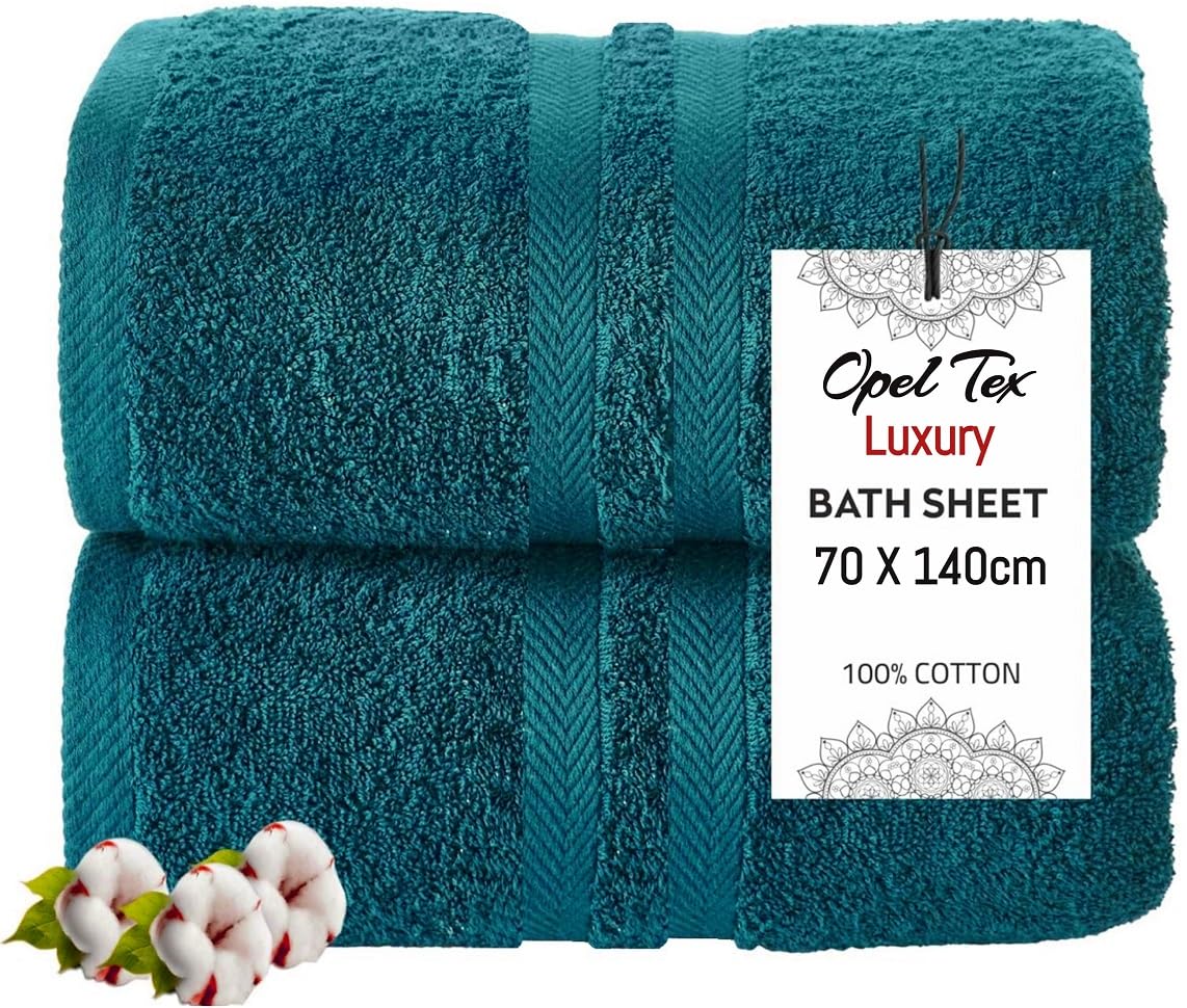 Pack of 1-2 Luxury Jumbo Bath Sheet Towels (70x140cm-800GSM) 100% Egyptian Cotton Super Soft and Highly Absorbent Large Big Soft Bathroom Towels (2, Blue Lagoon)