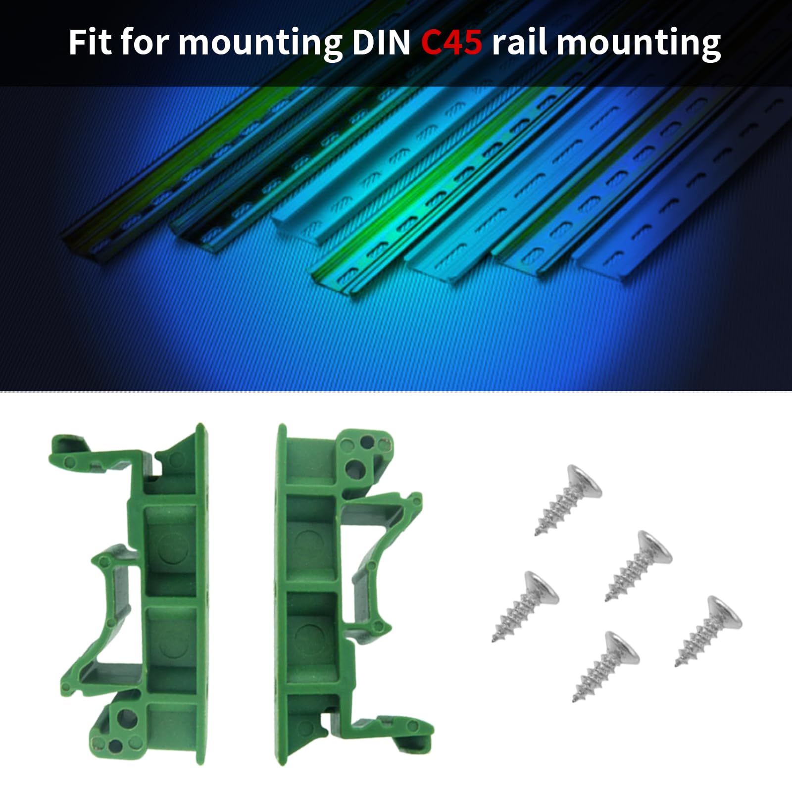 10 juegos(20 Piezas) Adaptador de Riel DIN C45 Soporte con Tornillos,Adaptador de Riel Placa de Circuito para carril DIN 45,verde