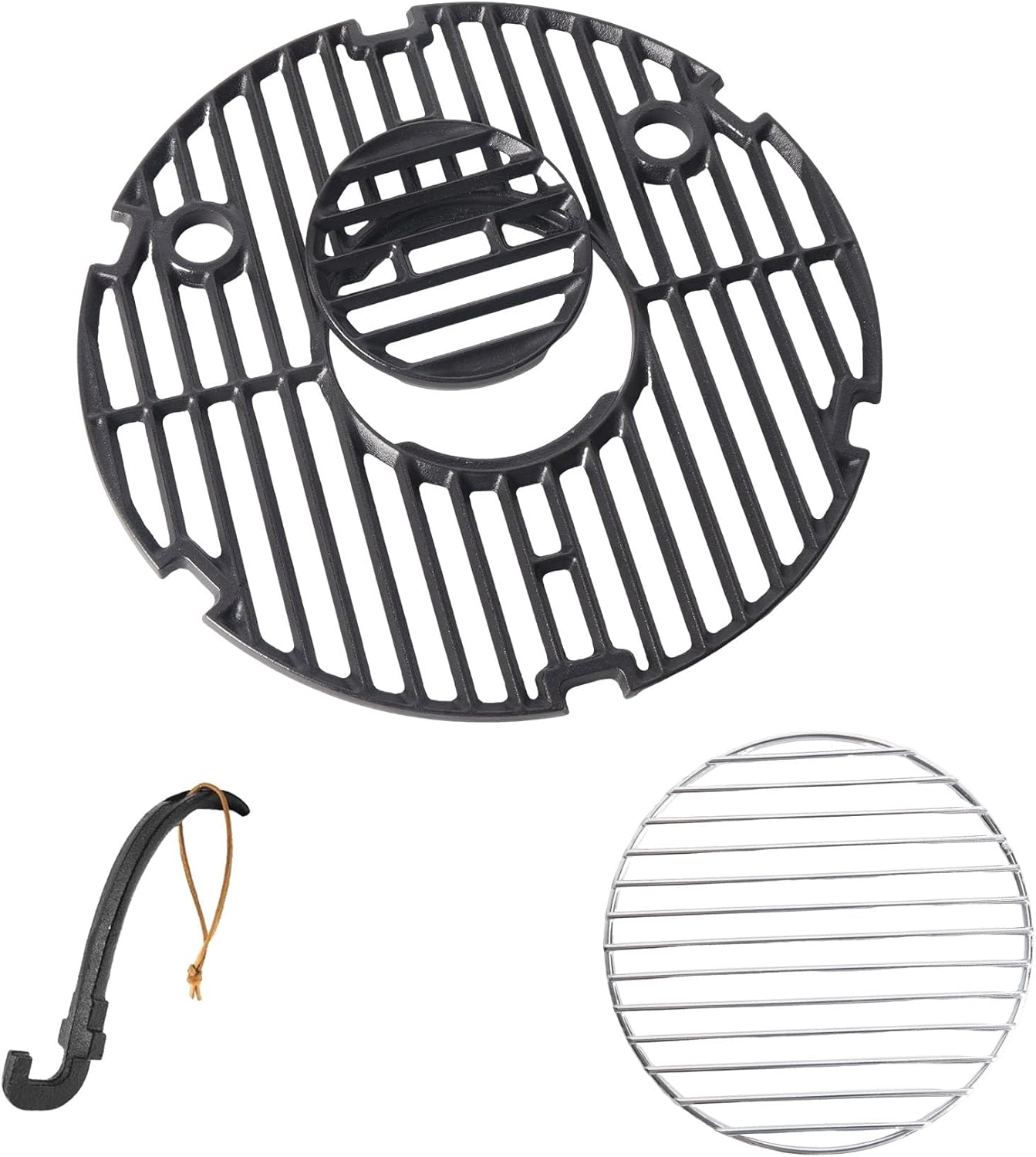 13 3/4" Round Cast Iron Grill Grate and Charcoal Grate Kit for Char-Griller Akorn E86714 Grill Parts, Grill Grate Replacement Parts for Char-Griller Akorn Portable Kamado Charcoal Grill and Smoker