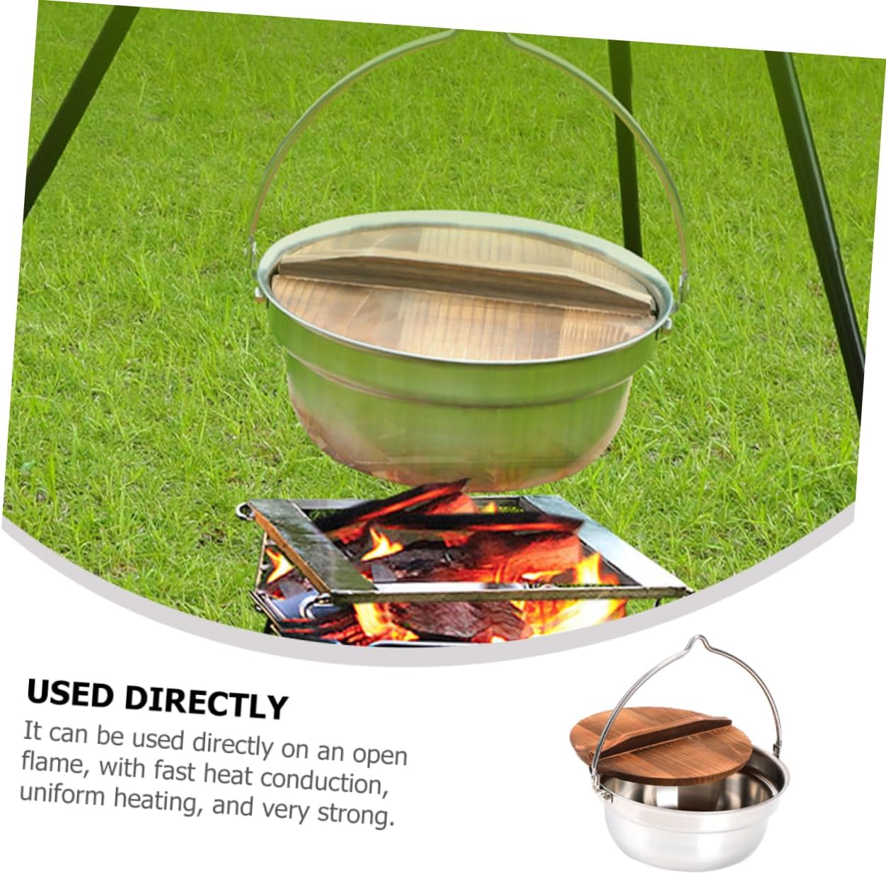 1Set Durable Stainless Steel Camping Pot with Hanging Handle for Outdoor Cooking for Picnics Hiking and Campfire Use Quick Heat Conduction Uniform Heating
