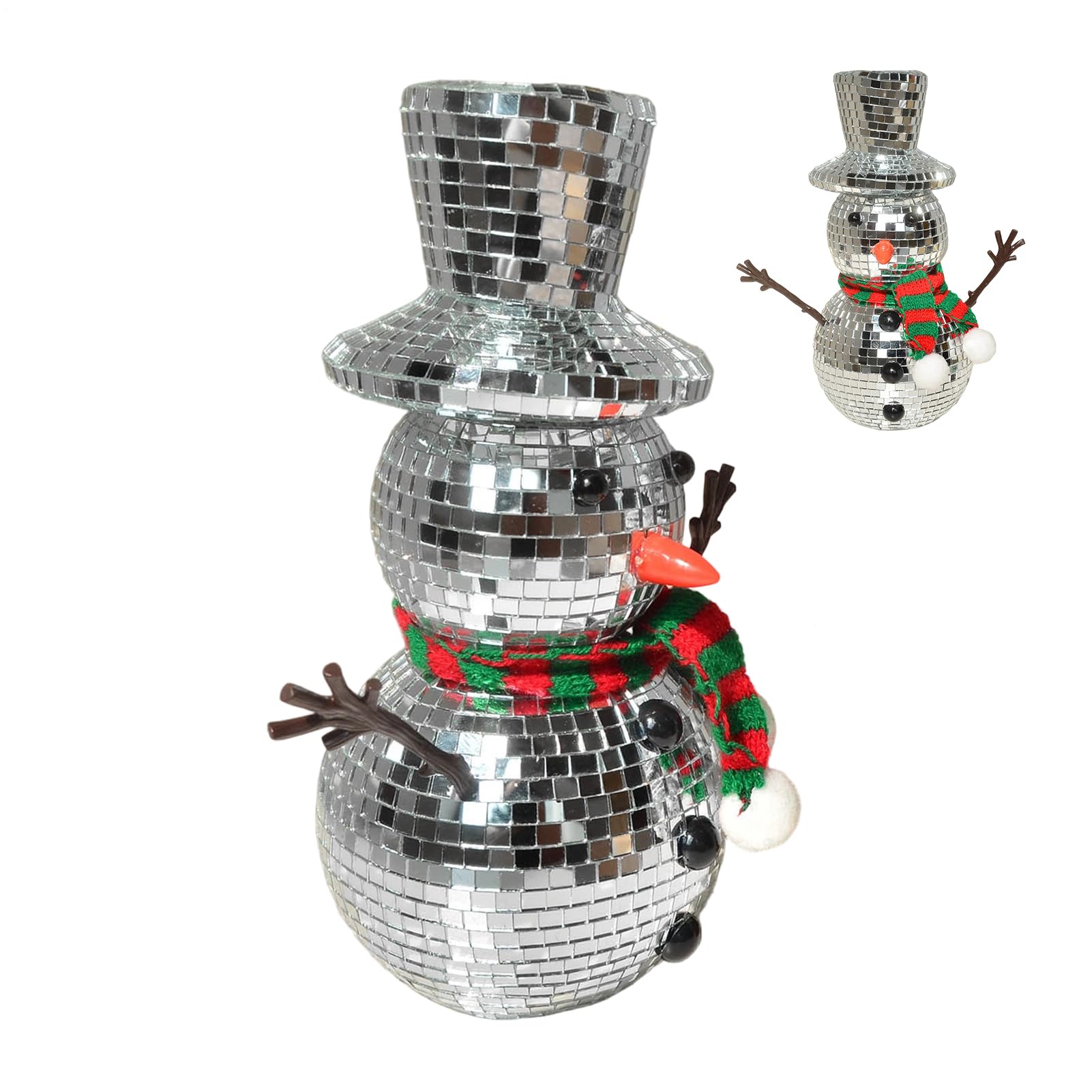 Bonhomme de neige disco de Noël : statue réfléchissante festive avec écharpe