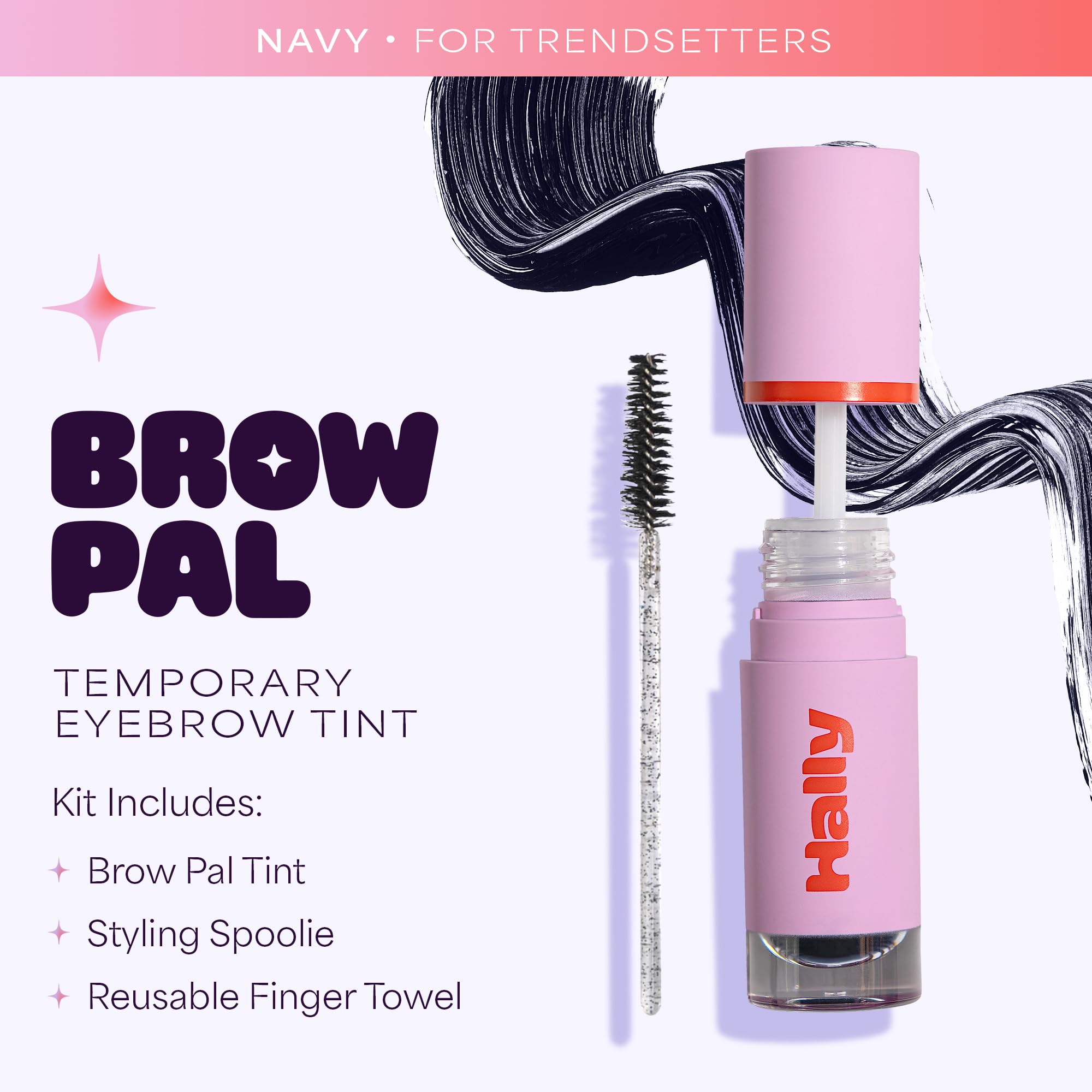 Hally Hair Brow Pal Eyebrow Tint, (Navy) - Gentle & Mess-Free Temporary Eyebrow Gel Makeup for Women - Tinted Brow Gel for Darker, Defined & Fuller-Looking Eyebrows, Lasts Up to 3-5 Days, Vegan