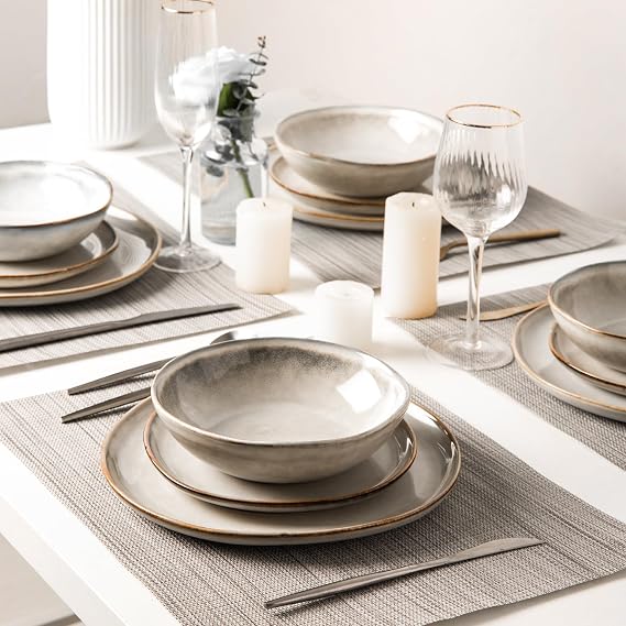AmorArc Ceramic Dinnerware Sets,Handmade Reactive Glaze Stoneware Plates and Bowls Sets,Highly Scratch Resistant | Dishwasher & Microwave Safe Dishes Set,Service for 8 (24pc)