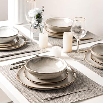 AmorArc Ceramic Dinnerware Sets,Handmade Reactive Glaze Stoneware Plates and Bowls Sets,Highly Scratch Resistant | Dishwasher & Microwave Safe Dishes Set,Service for 8 (24pc)
