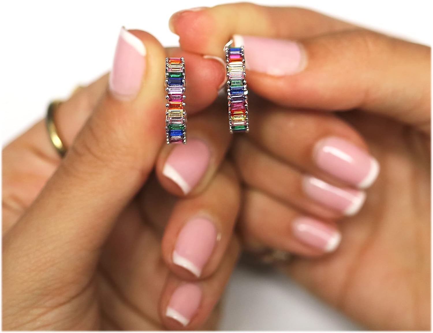 Savlano 14K Gold Plated Cubic Zirconia Multicolor Rainbow Round Hoop Stud Earrings for Women Comes with a Gift Box - Image 4