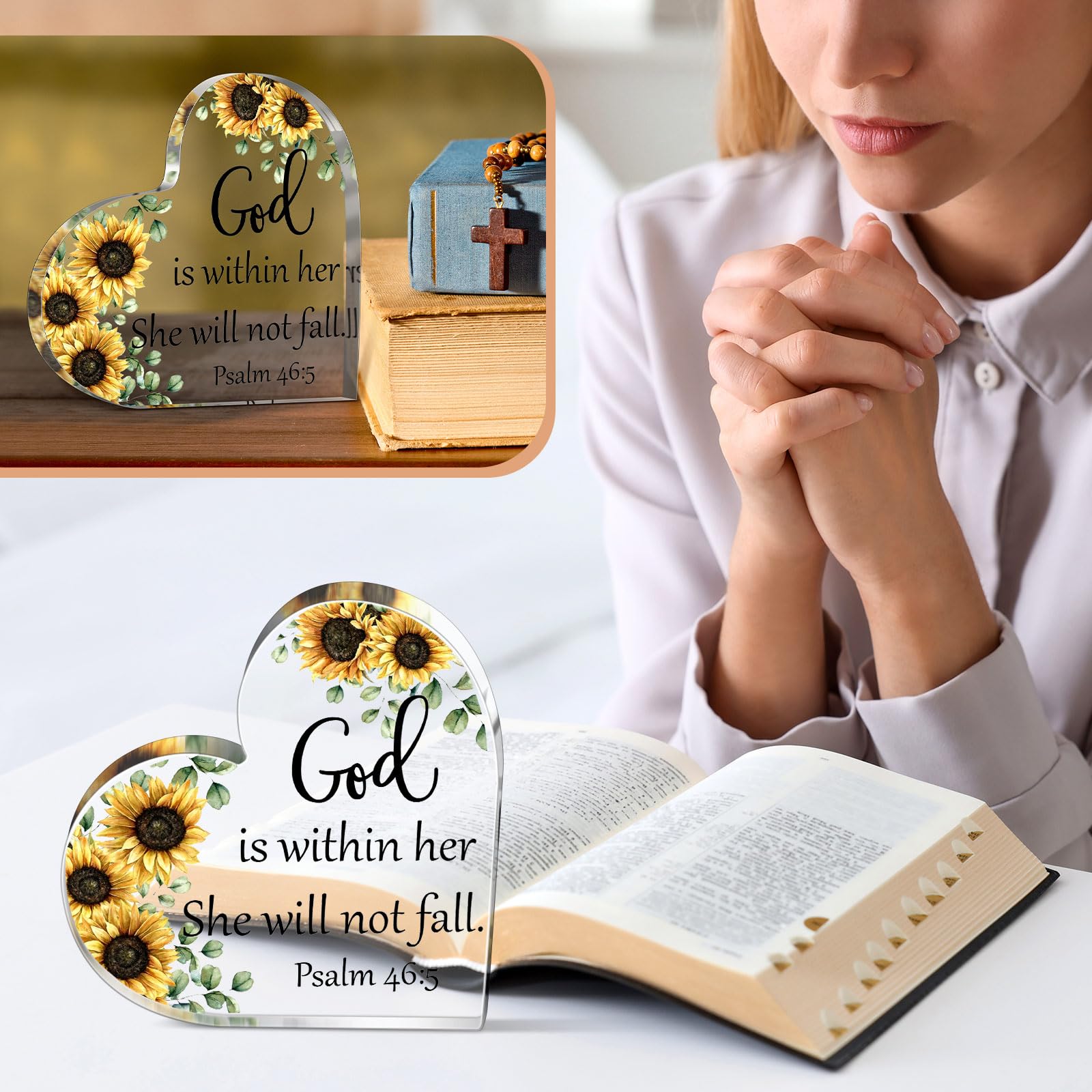 Gerrii Christian Gifts for Women Inspirational Religious Gifts Bible Verse Desk Decor Spiritual Acrylic Plaque Sign Gift for Mother's Day Birthday Mom Sister(Bright Sunflower,5.9x5.9x0.55 Inches)