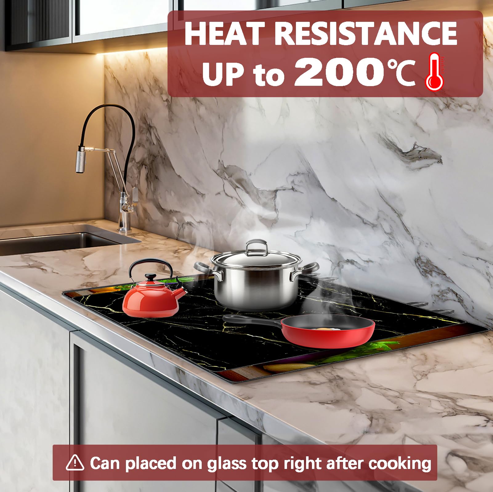 Graceall Copertura per piano cottura in vetroceramica a induzione 61 x 53 cm, tappetino protettivo per piano cottura elettrico in vetro con 2 ganci, resistente al calore, resistente ai graffi