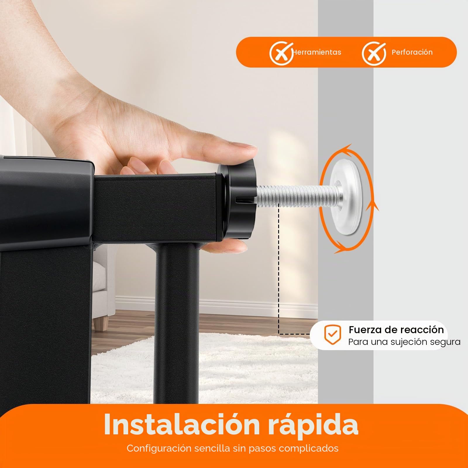 Puerta de protección para mascotas, 150 cm, extra alta, barrera de escalera para niños, perros y gatos, puerta extensible de 76-85 cm con apertura bidireccional y función de cierre automático