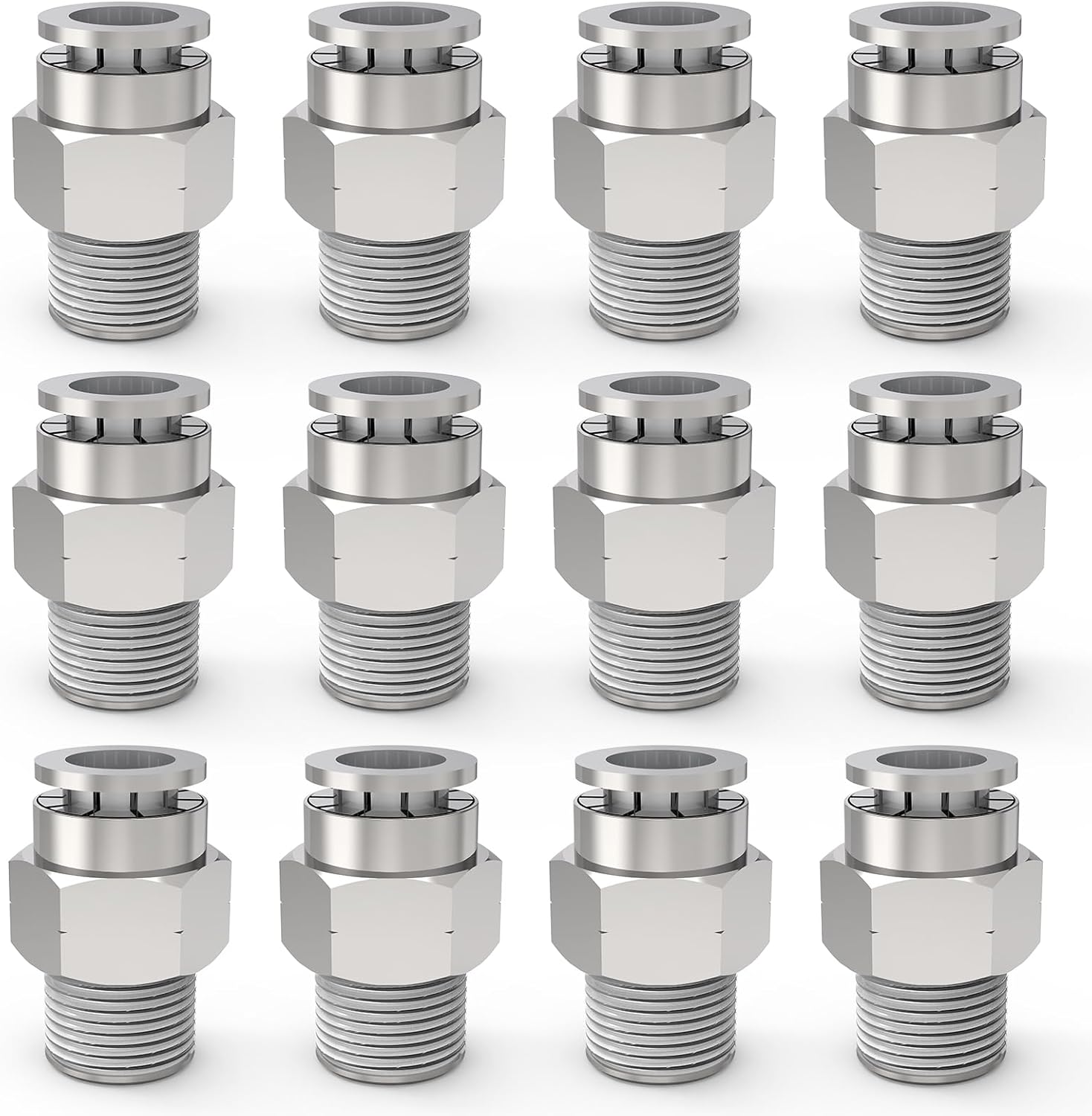 12-PACK 1/4" Tube OD x 1/4" NPT Thread Male Straight Nickel Plating Copper Push to Connect Fittings,PC-1/4-N2 Pneumatic Quick Connect Air Line Hose Fittings