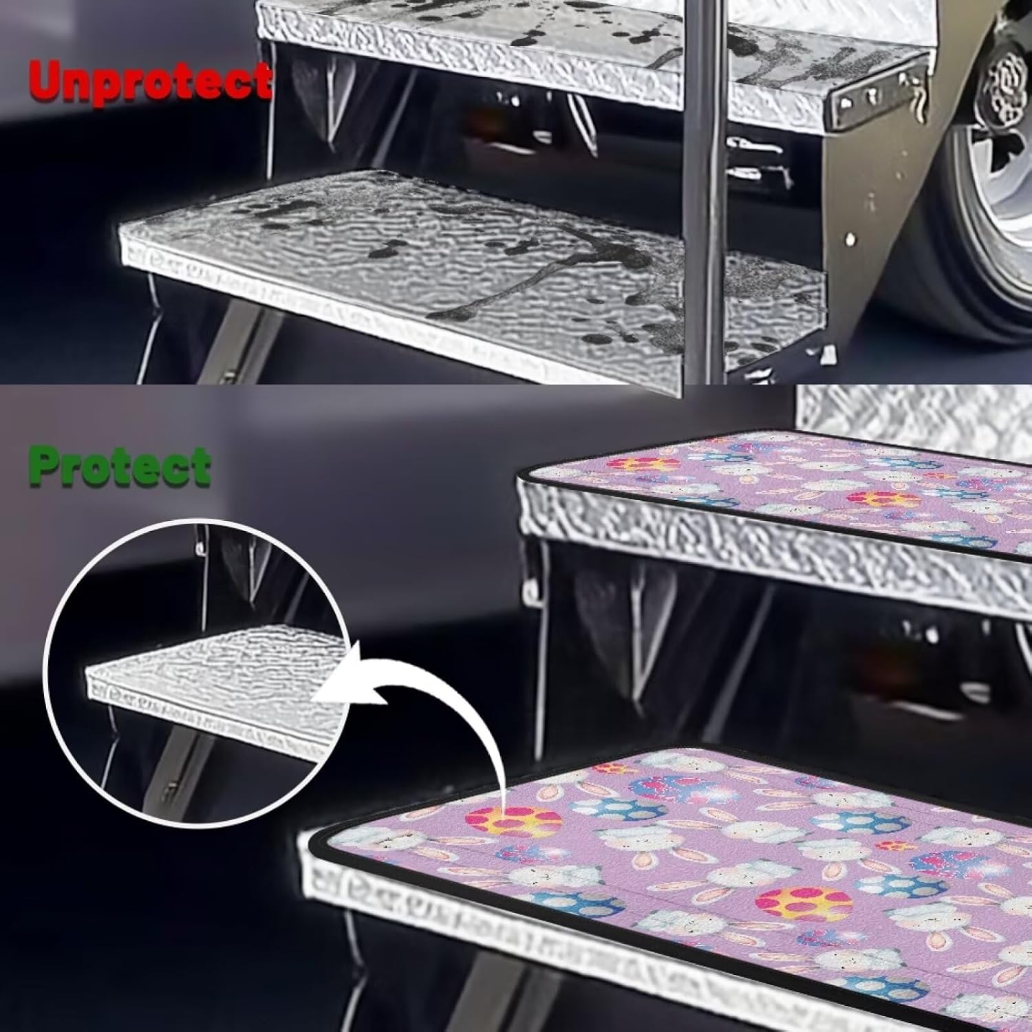 Easter Egg RV Step Covers 4 Pack Extra Heavy Camper Step Covers Exterior Stair Treads Non-Slip Outdoor Stair Mats, Easter Decorations