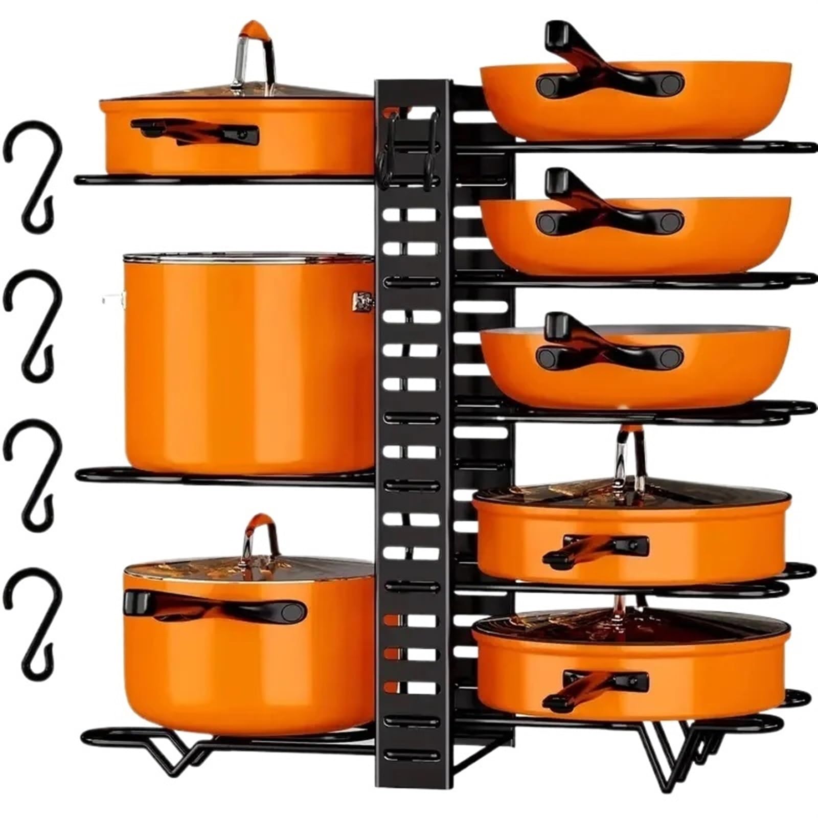 YXINAER Pots and Pans Organizer Pots and Pans Organizer Rack Under Cabinet 8 Tier Kitchen Organizers and Storage Pot Racks Adjustable