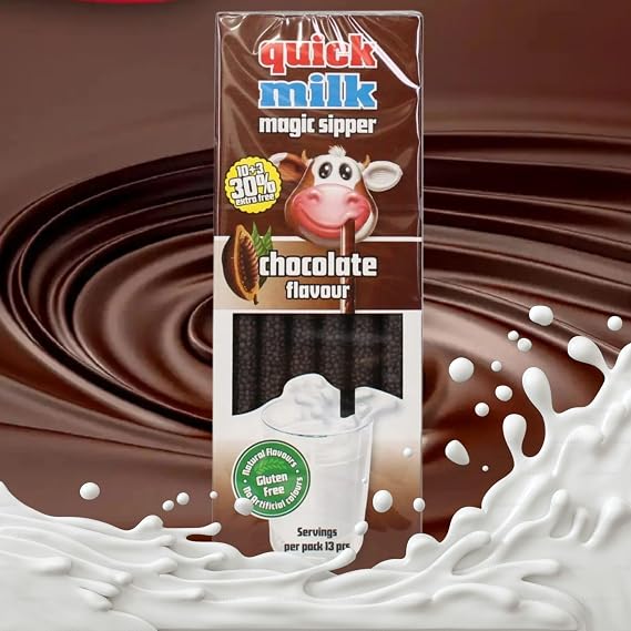 Quick Milk Straws Magic Sipper Straw | Flavoured Milk Straw Milkshake | Chocolate, Strawberry, Banana, Forest Fruits Unicorn Flavours | Pack of 3 (39 Straws)