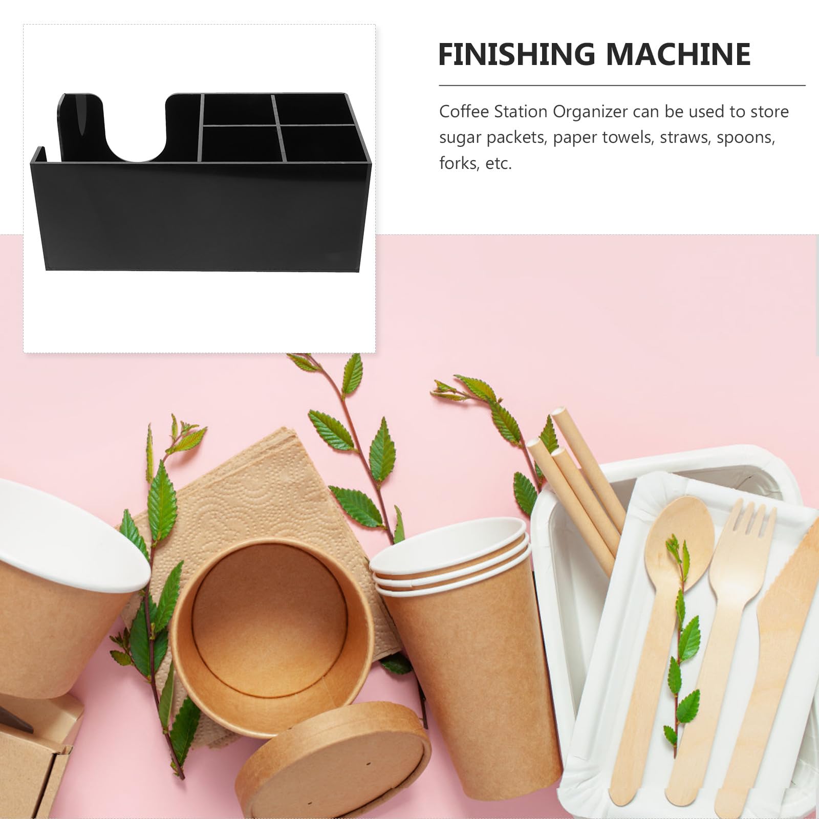Levemolo Organizzatore per Bar Caffè in Legno Scomparti, Porta Cannucce e Scatola Bustine Tè, Contenitore per Stazione Caffè da Banco, Accessorio per Forniture Bar e Bevande