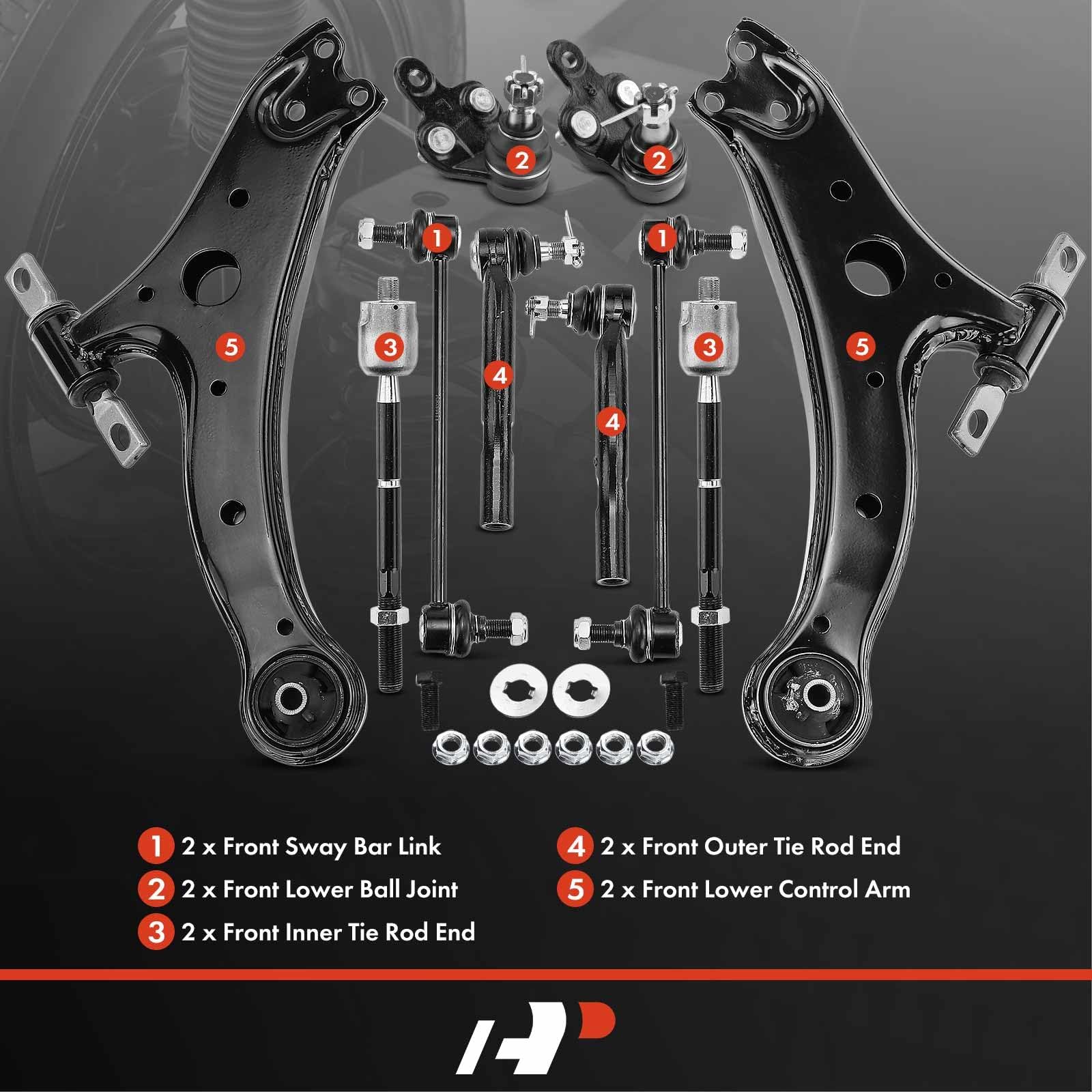 14pc Front Lower Control Arms Tie Rod Suspension Kit For Camry - Foto 4