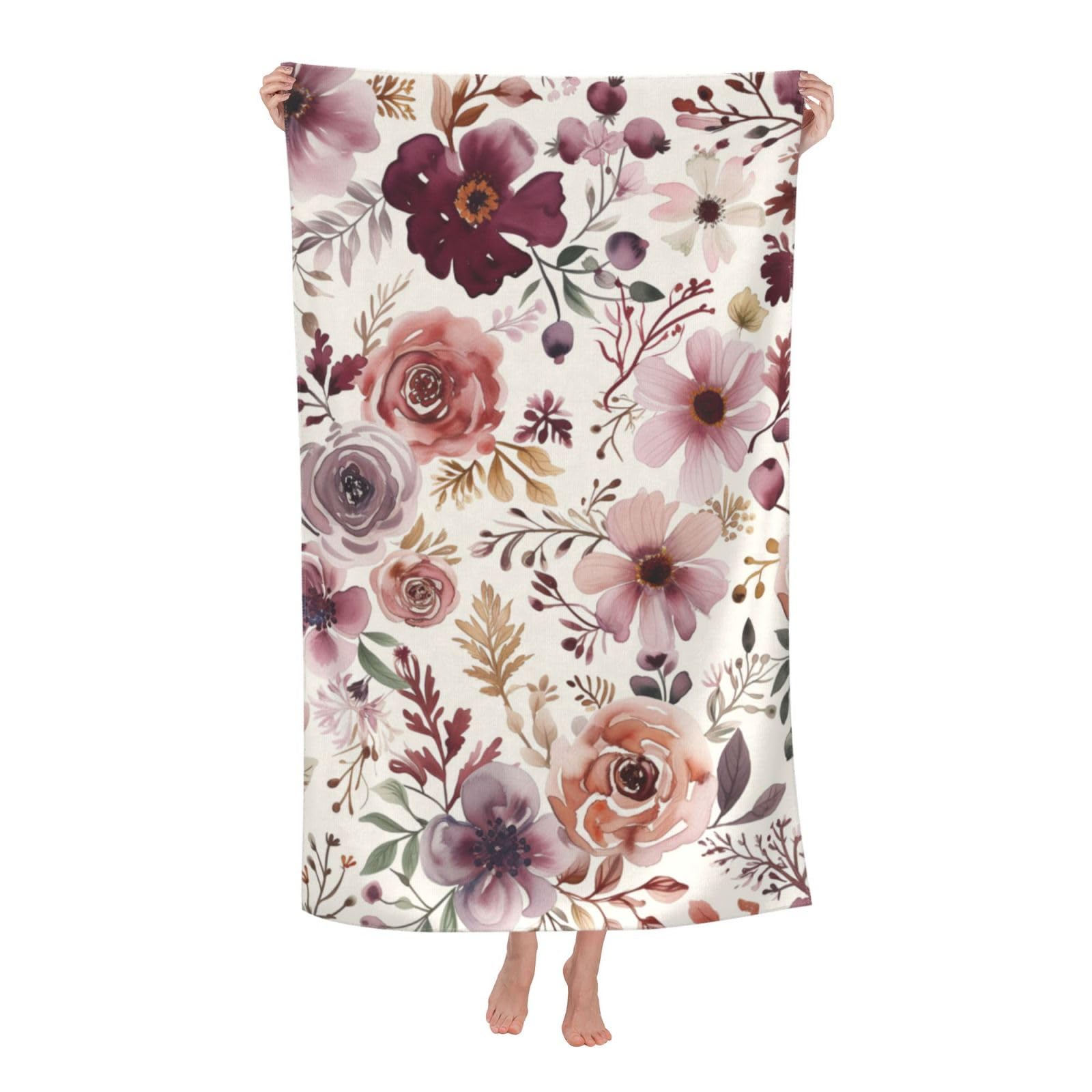 HLBSDM Watercolor Floral Beach Towel Microfiber Sand Free Pink Towels for Adult Kids Quick Dry Ultra Absorbent Super Soft Pool Travel Swim Bath Shower Towel 52”x 32”