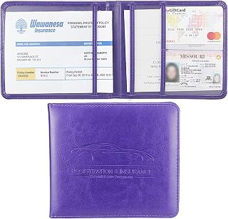 Car Registration and Insurance Holder, Premium Pu Leather Vehicle Glove Box Organizer - for Driver License, Cards & Essential Documents (S-Purple)
