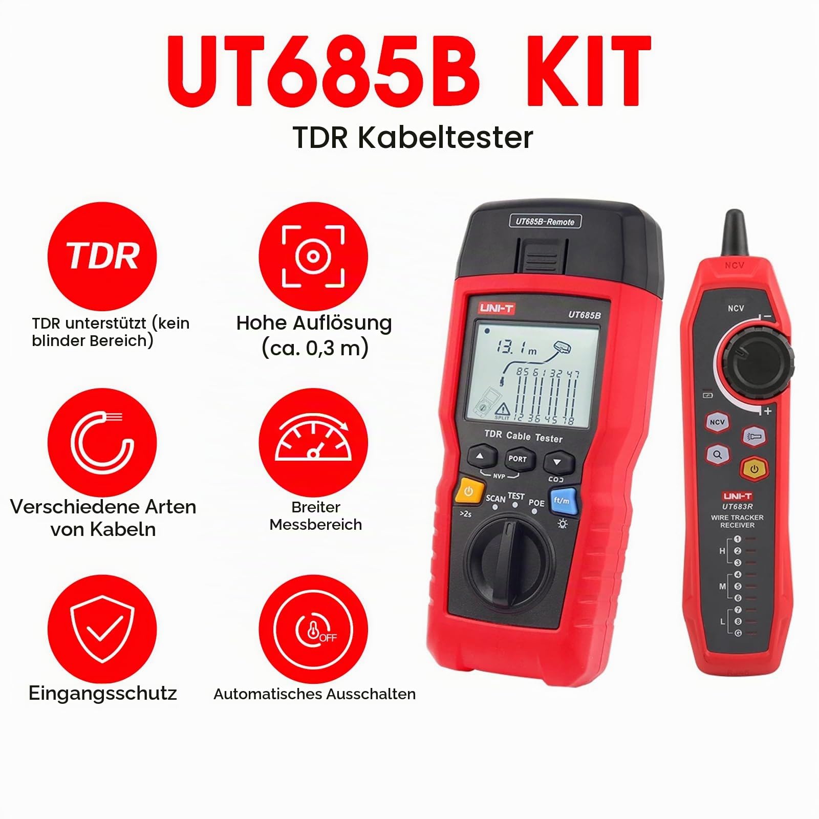 UNI-T TDR UT685B Netzwerkkabel-Tester, Finder, LAN-Tester, RJ45, RJ11, Line Finder