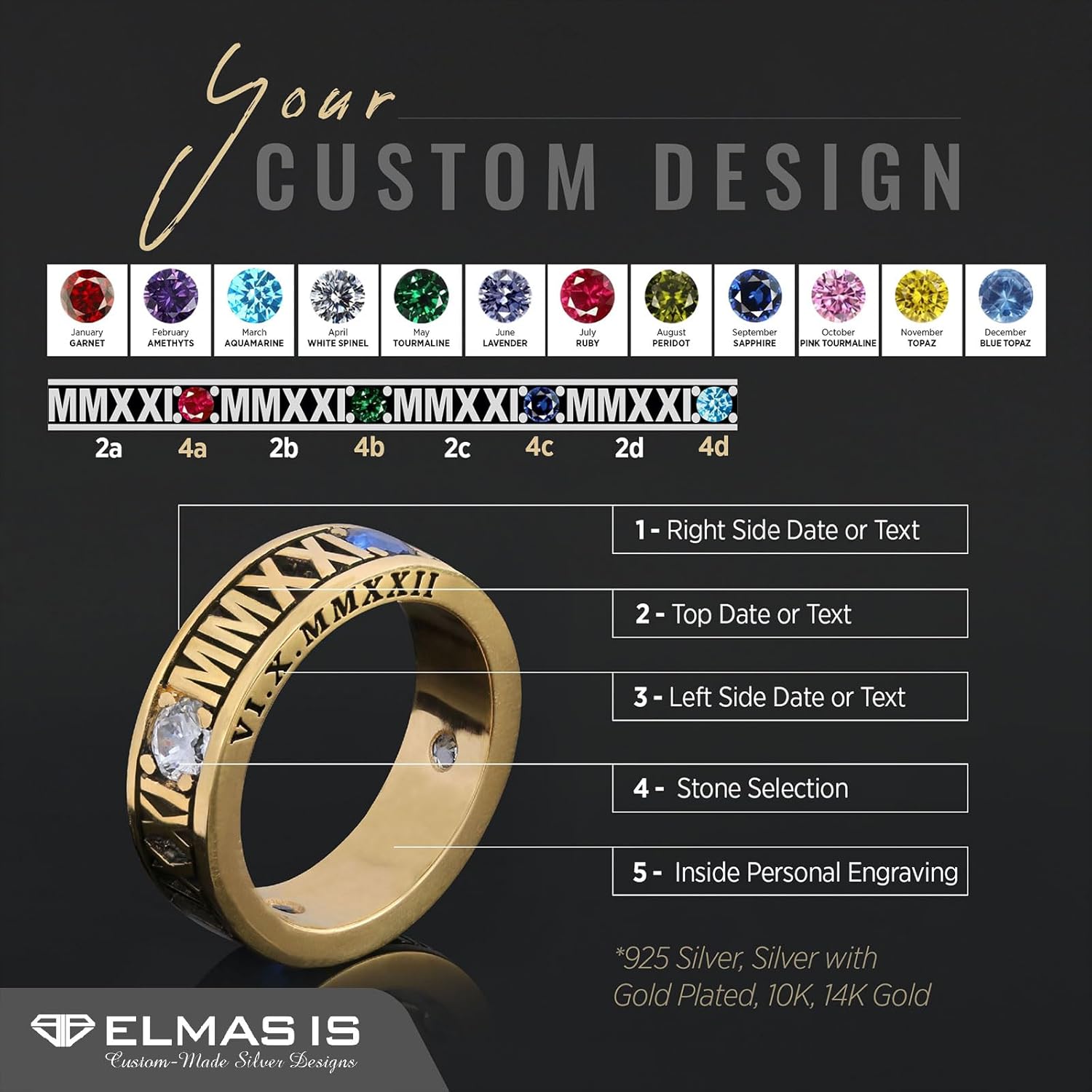 Roman Numeral Class Ring, Class Band Ring, Personalized School Ring, Customized Class Ring