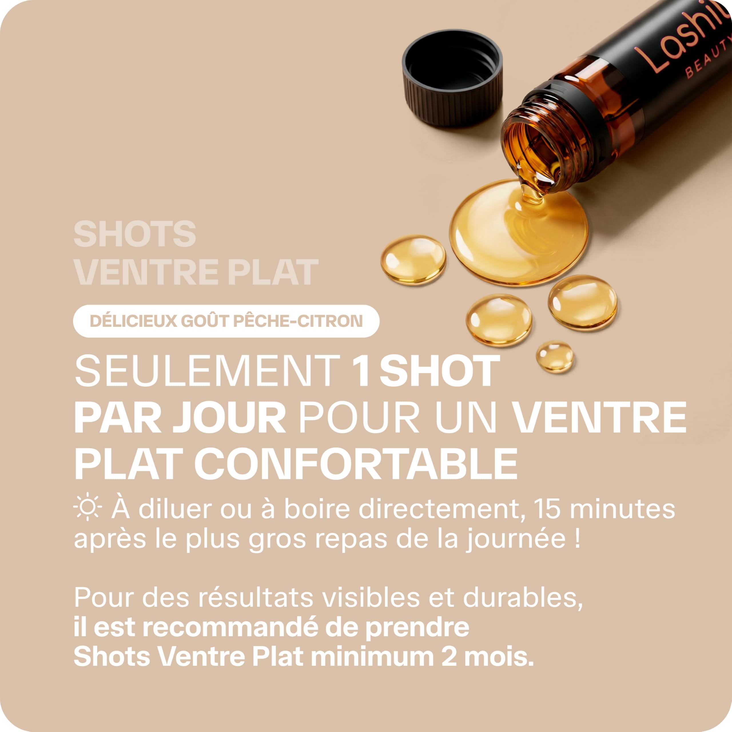 Lashilé Beauty - Complément Alimentaire - Soulager les inconforts digestifs - Shots Ventre plat - Fenouil menthe poivrée romarin calcium zinc - Made in France - Programme 1 Mois
