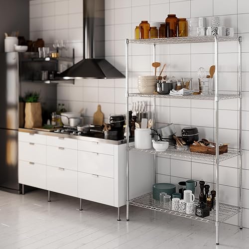 Miniatura 127 de Kit de estantería de alambre cromado de 4 niveles de 24 pulgadas de profundidad x 24 pulgadas de ancho x 64 pulgadas de alto Unidad de estante