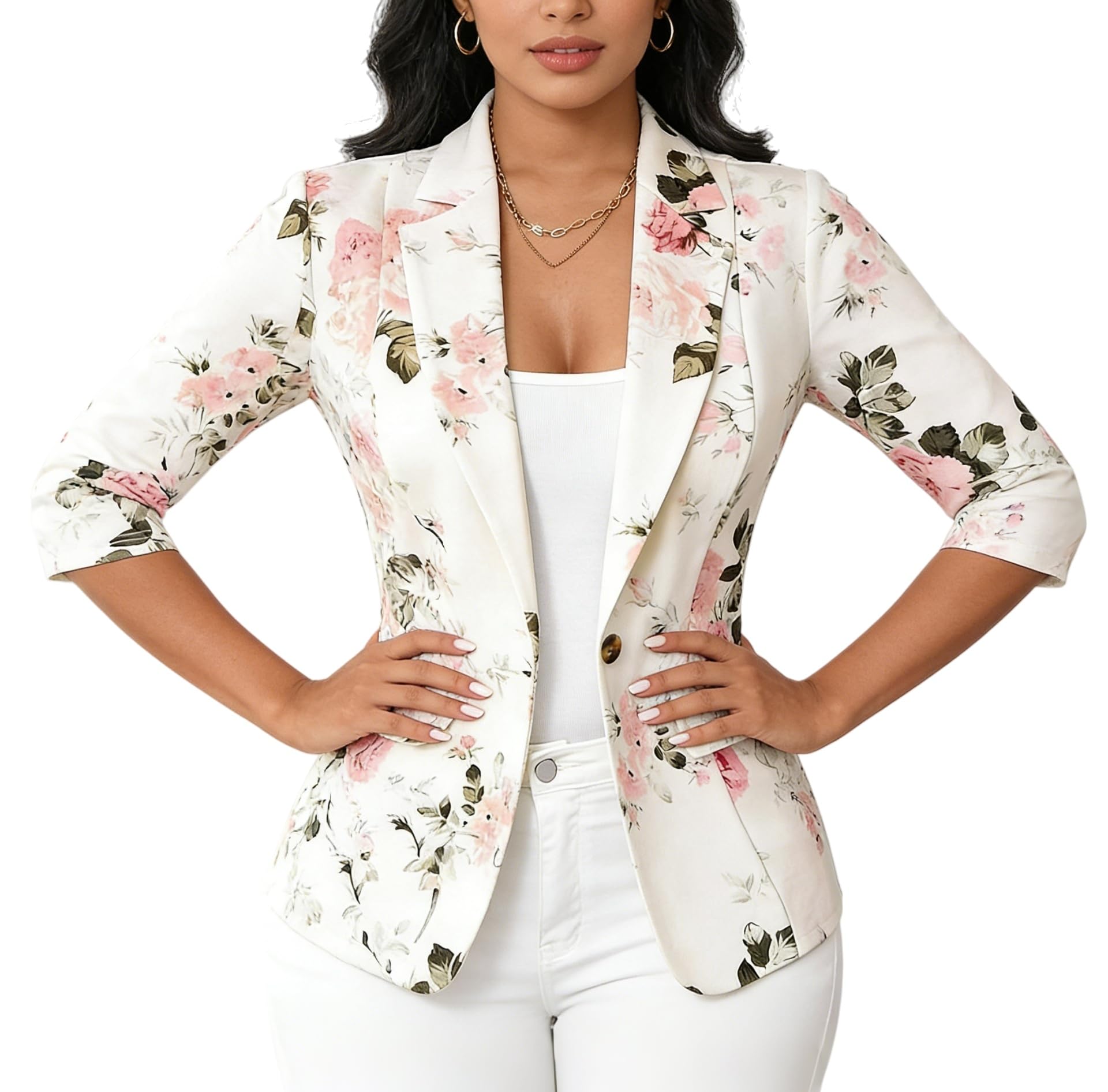 Damen-Cardigans Für Frühling Und Sommer, 3/4-Ärmel, Vorne Offen, Blazer, Leichte Bolero-Strickjacke Aus Baumwollleinen, Kimono-Cardigan Mit Blumendruck