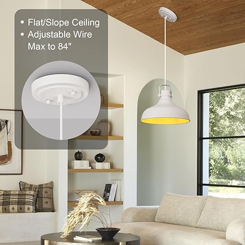 Miniatura 8 de Luces colgantes blancas de granja, iluminación colgante mate para isla de cocina, industrial de altura ajustable, vintage, cúpula colgante para