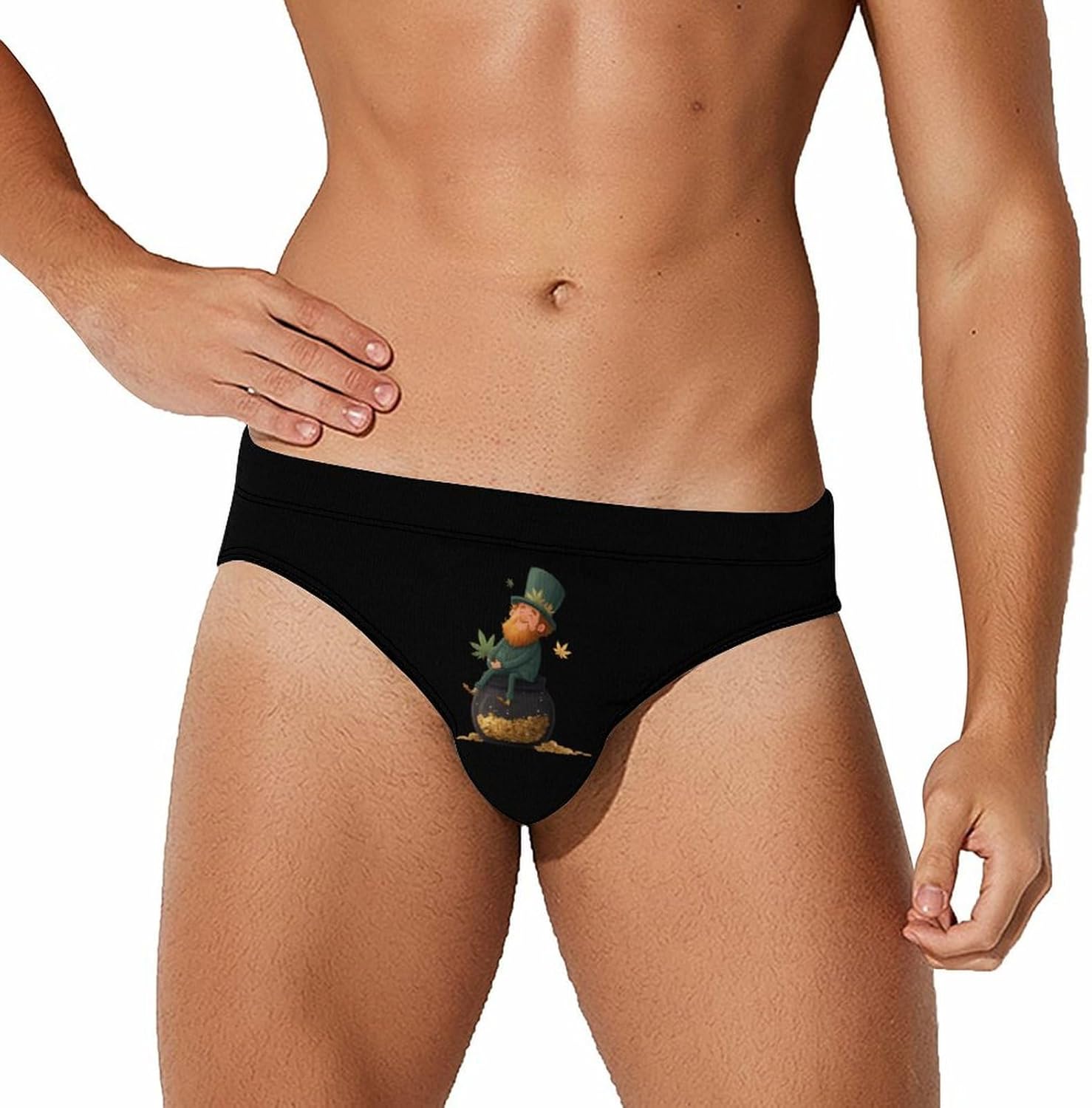 Saint Patricks Day Coin Pot Weed Men's Swimsuit Brief Sexy Bikini Briefs Retro Printed Swimwear Quick Dry Swimming Trunks X-Large