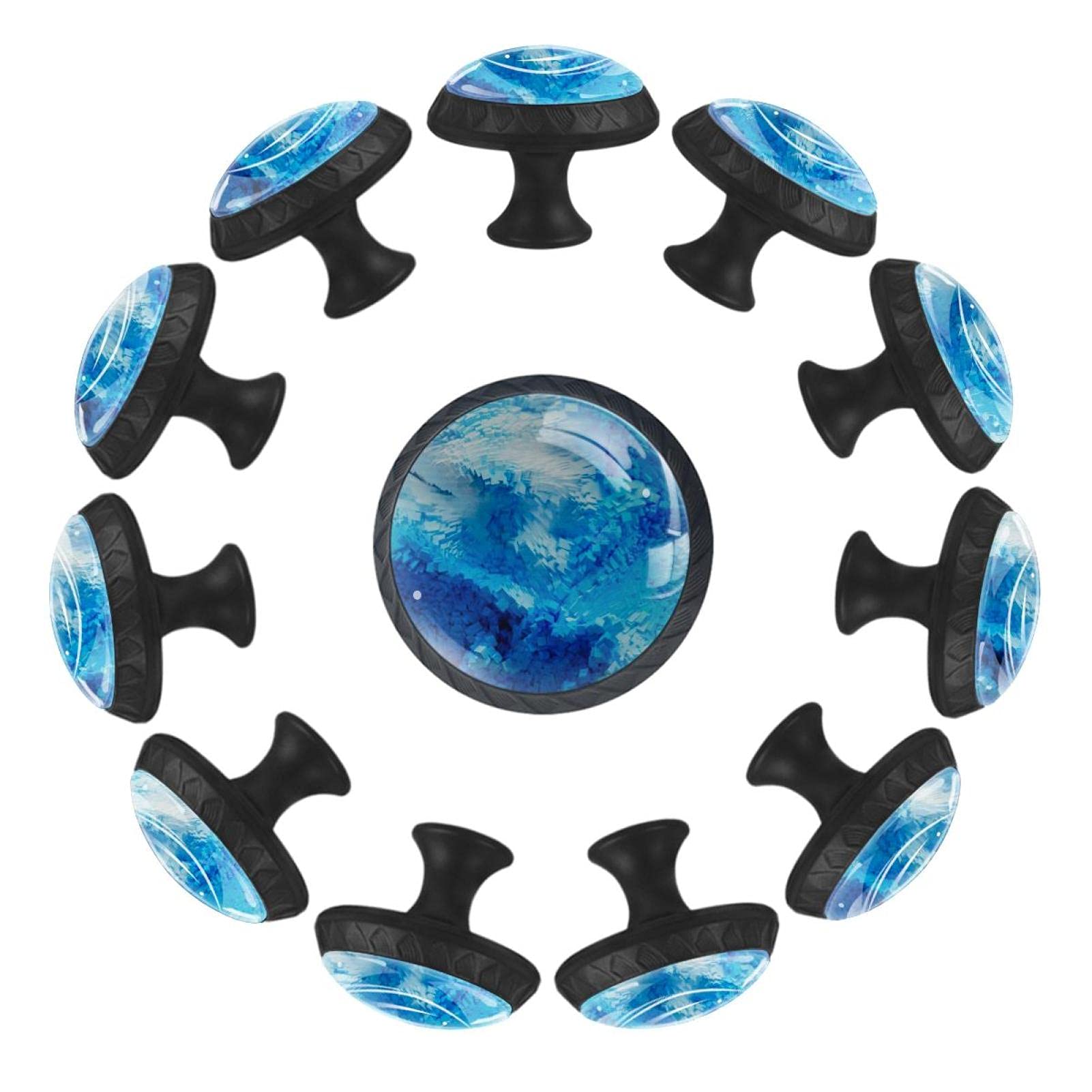 Poignées de tiroir rondes en verre bleu et blanc 35mm AISSO lot de 12